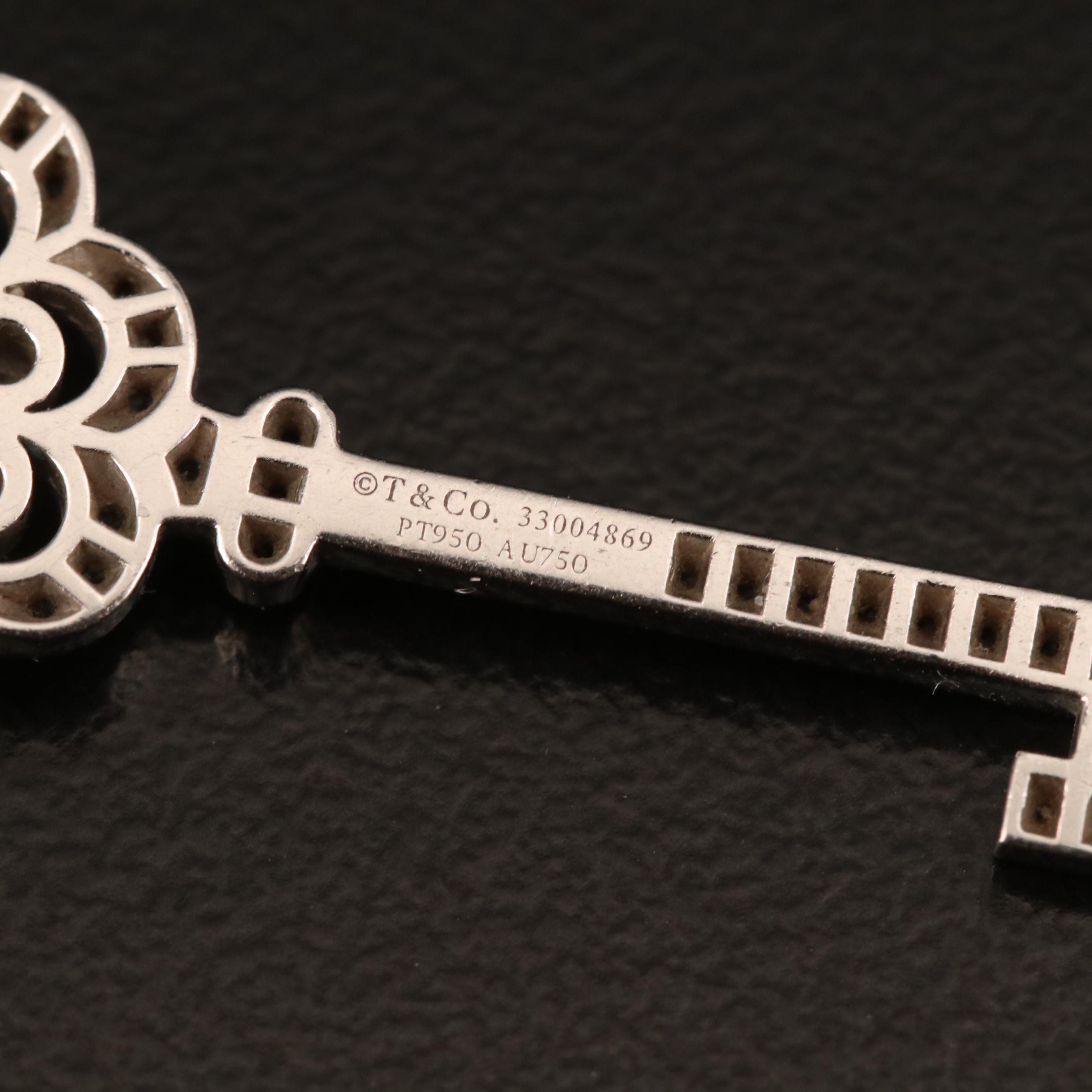 Tiffany & Co. Platinum Diamond Key Pendant with 18K Accents