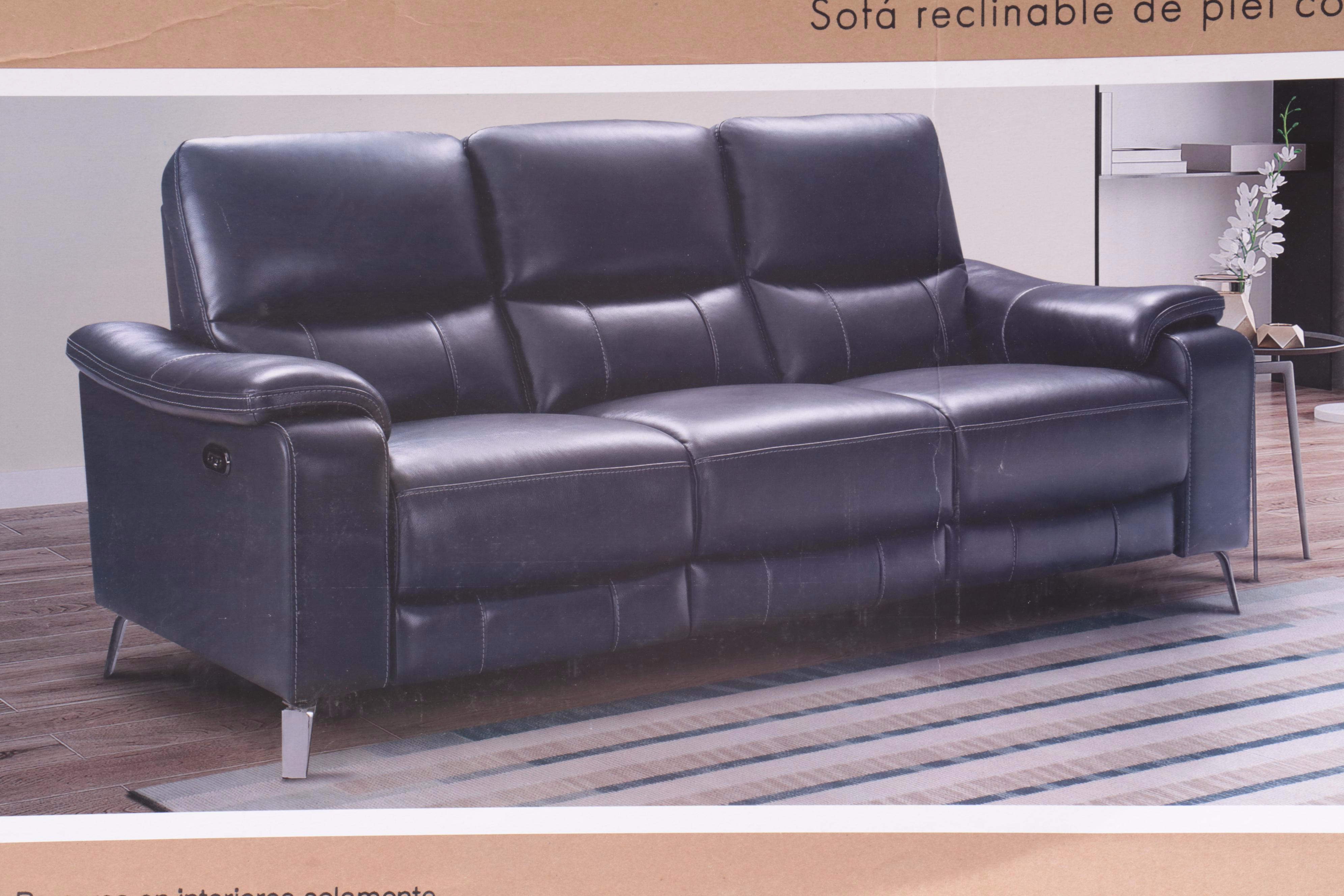 Northridge Home "Aleena" Reclining Blue Leather Sofa with Power Headrest