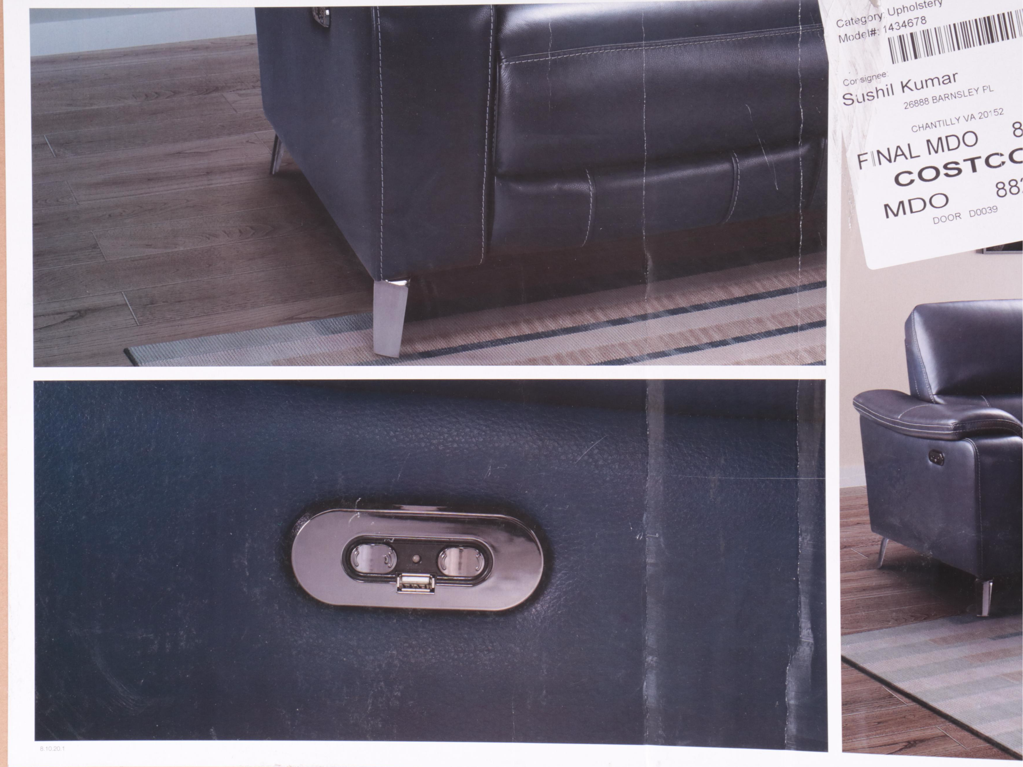 Northridge Home "Aleena" Reclining Blue Leather Sofa with Power Headrest