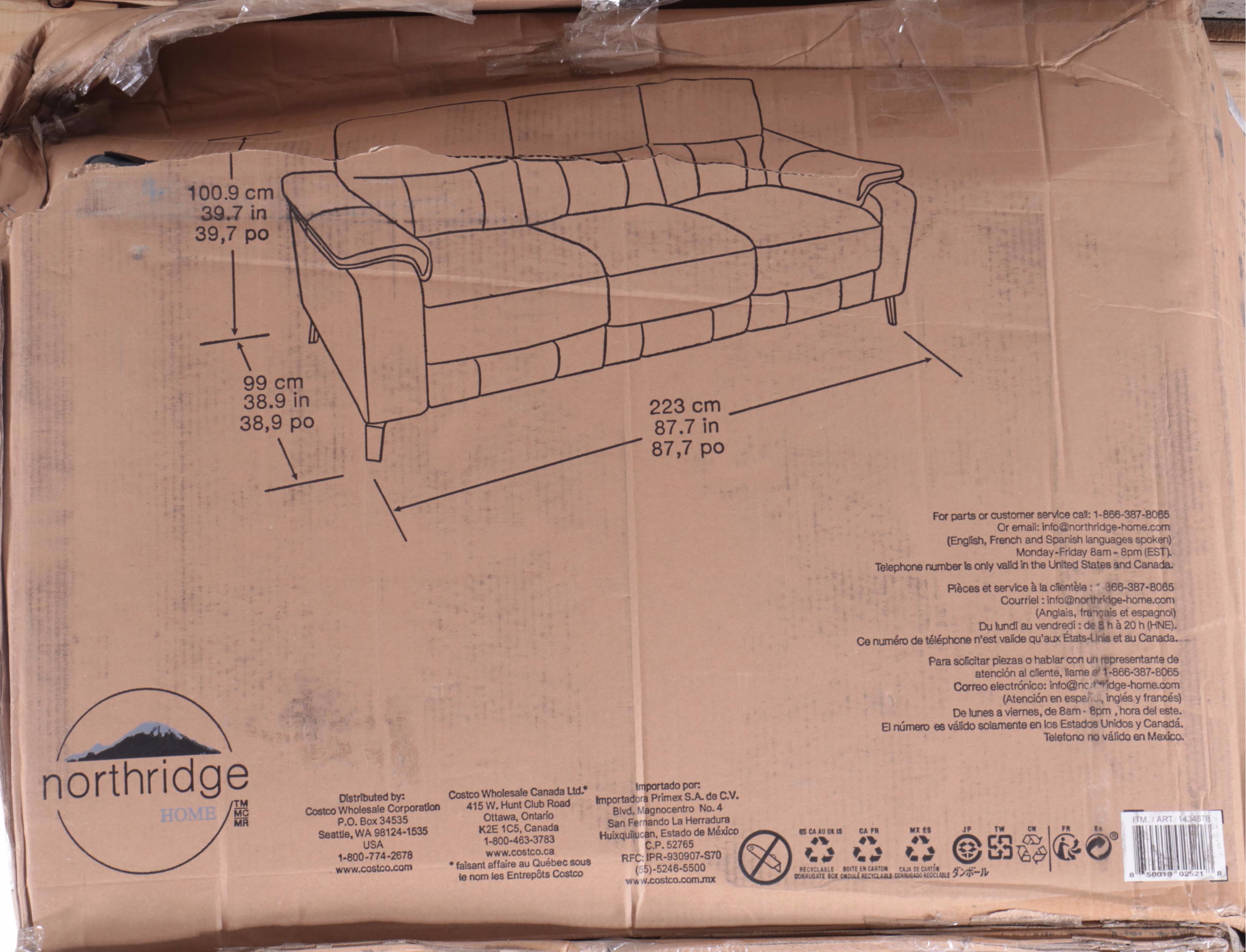 Northridge Home "Aleena" Reclining Blue Leather Sofa with Power Headrest