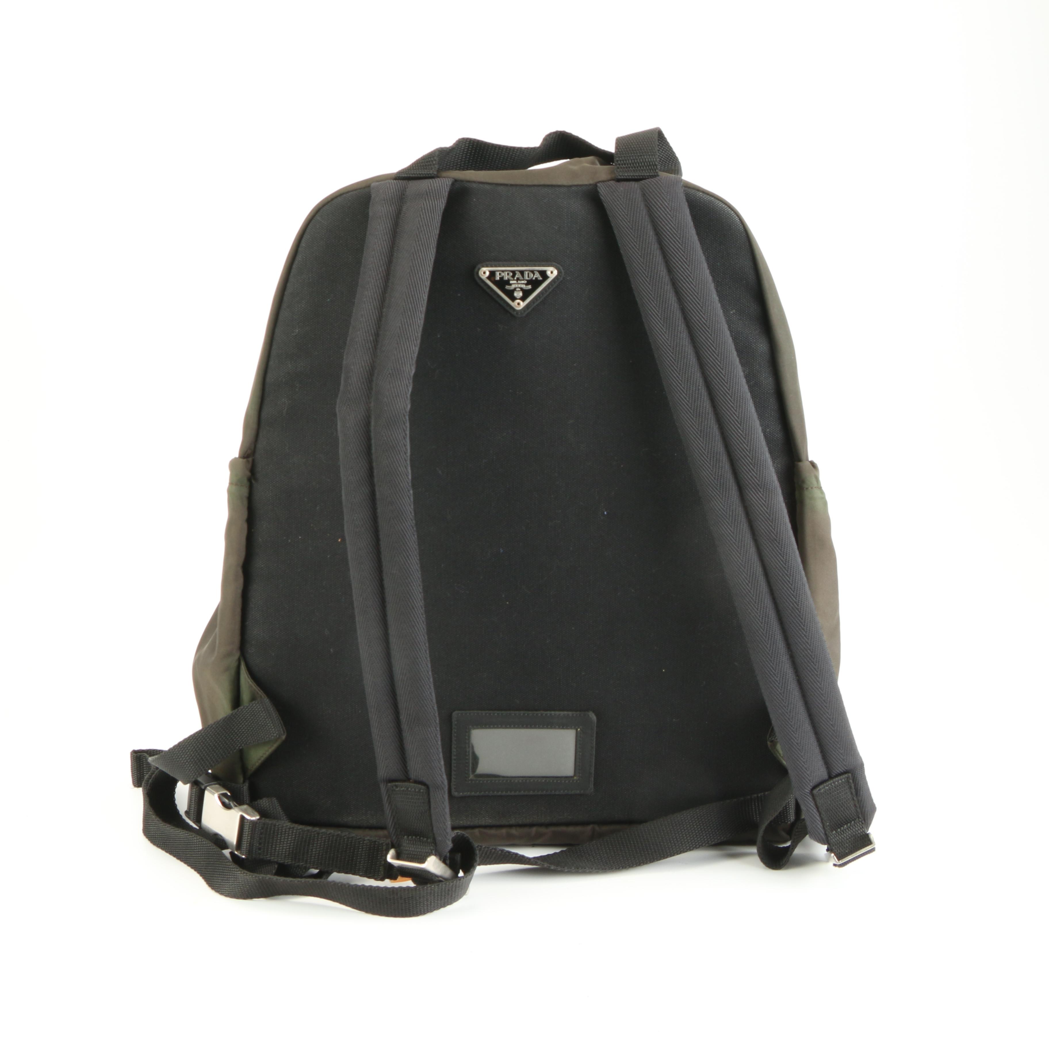 Prada Tessuto Nylon Drawstring Backpack in Green with Side Pockets