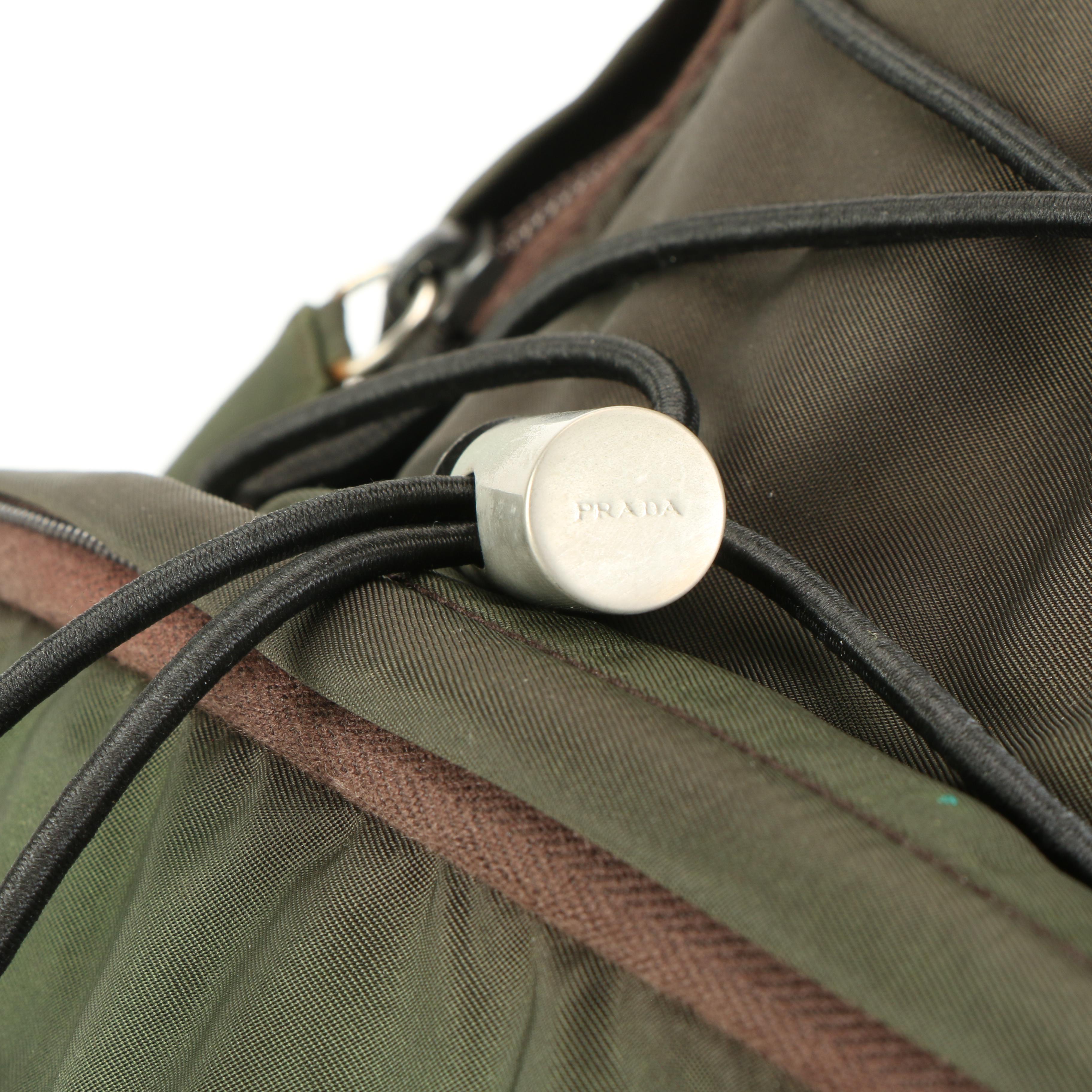 Prada Tessuto Nylon Drawstring Backpack in Green with Side Pockets