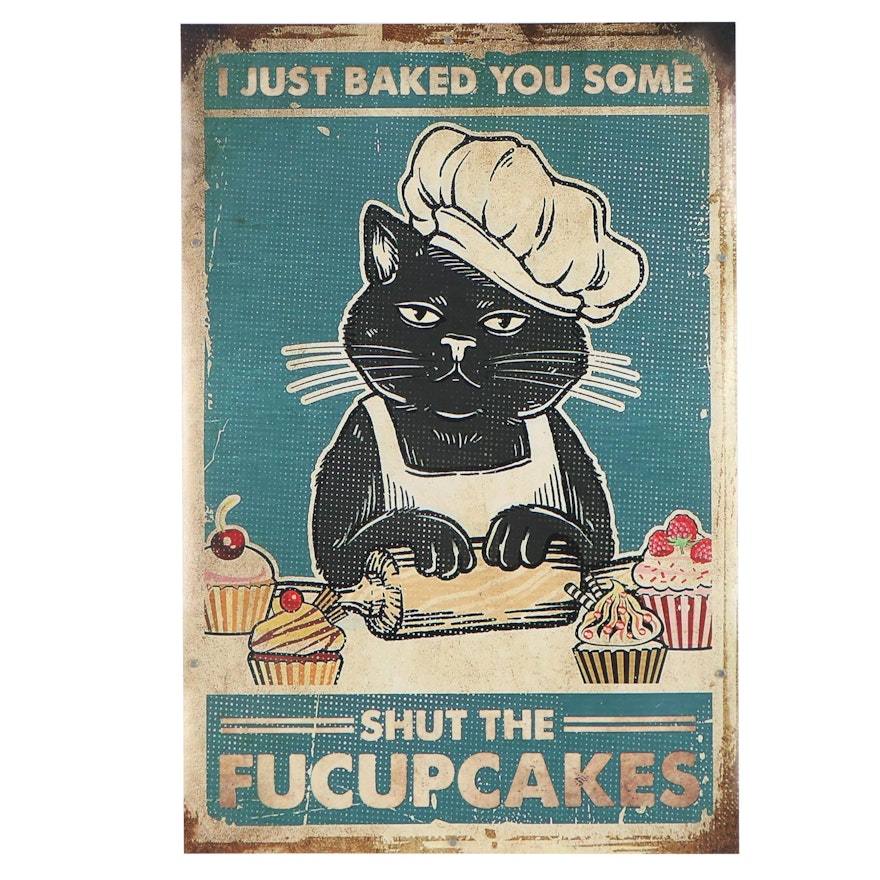 Giclée of Black Cat Baking Cupcakes, 21st Century
