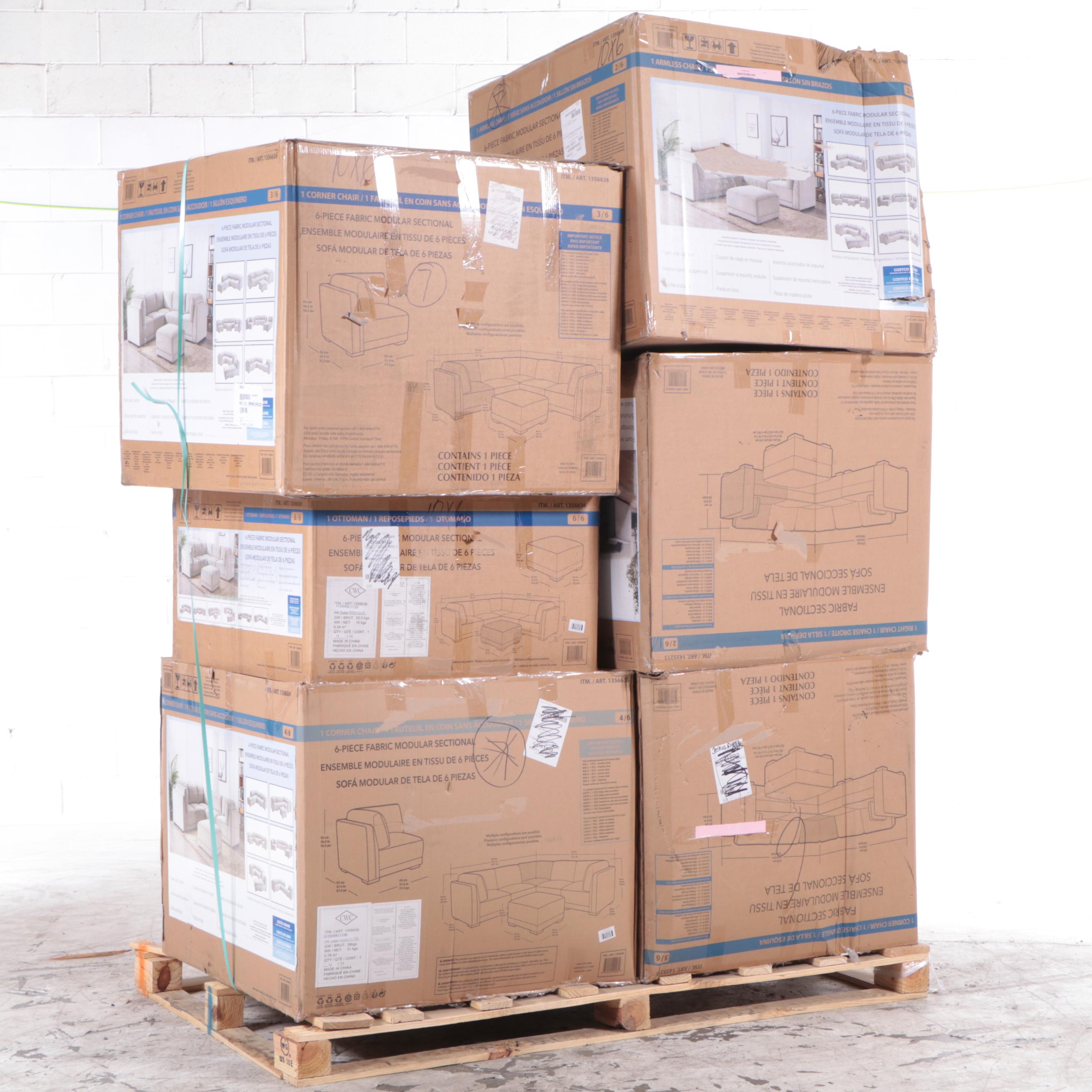 "Brookhaven" Six-Piece Fabric Sectional in Grey Chenille