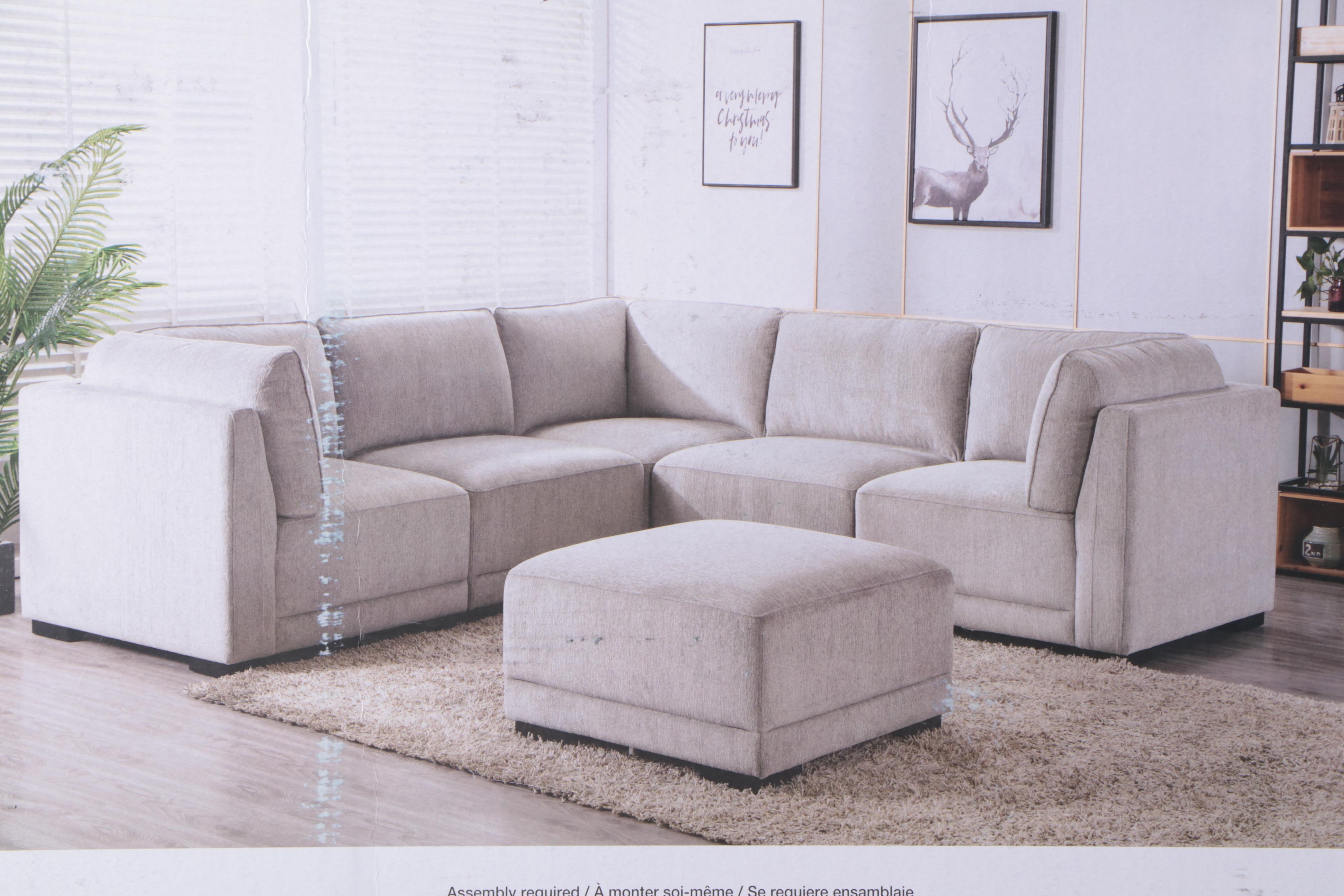 "Brookhaven" Six-Piece Fabric Sectional in Grey Chenille