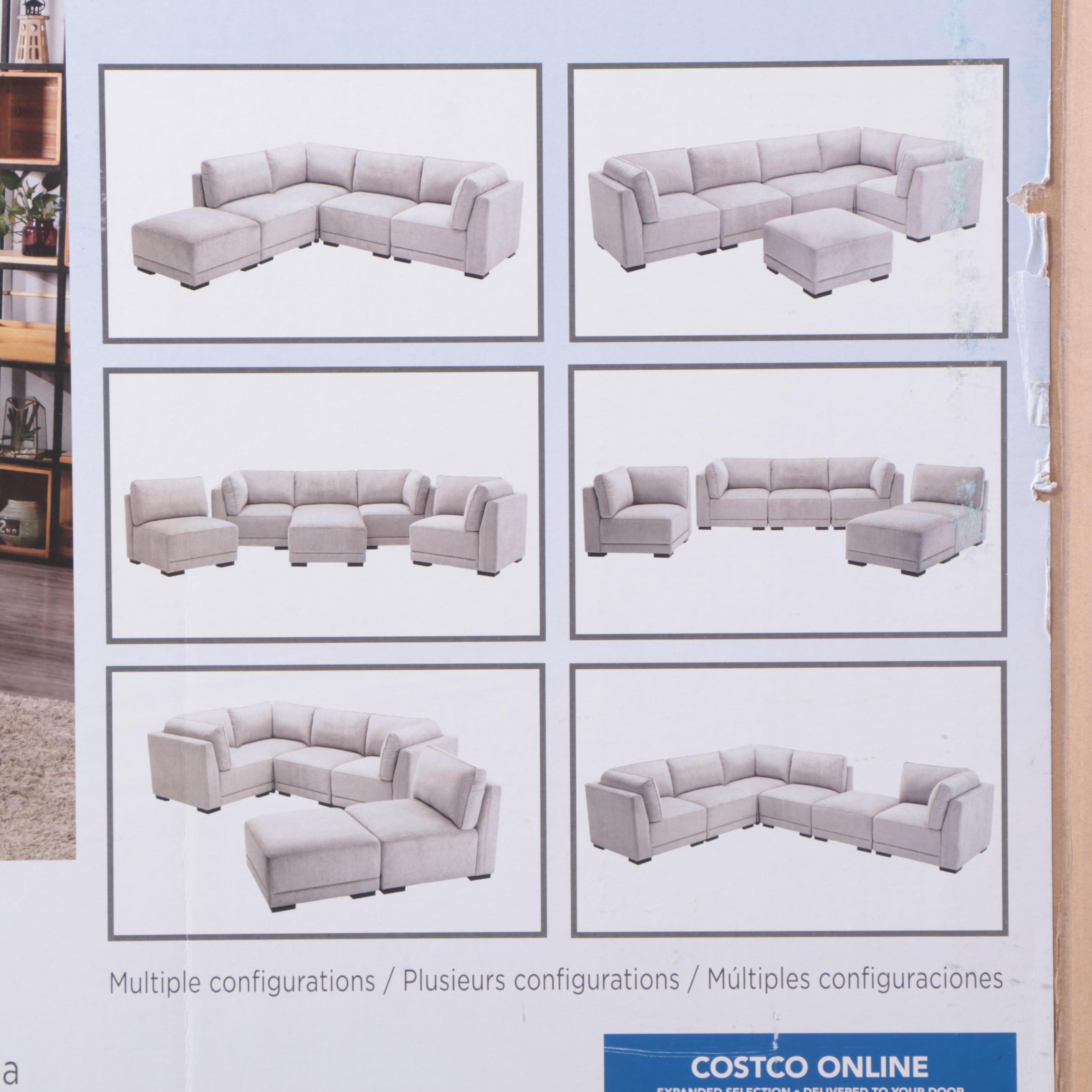 "Brookhaven" Six-Piece Fabric Sectional in Grey Chenille