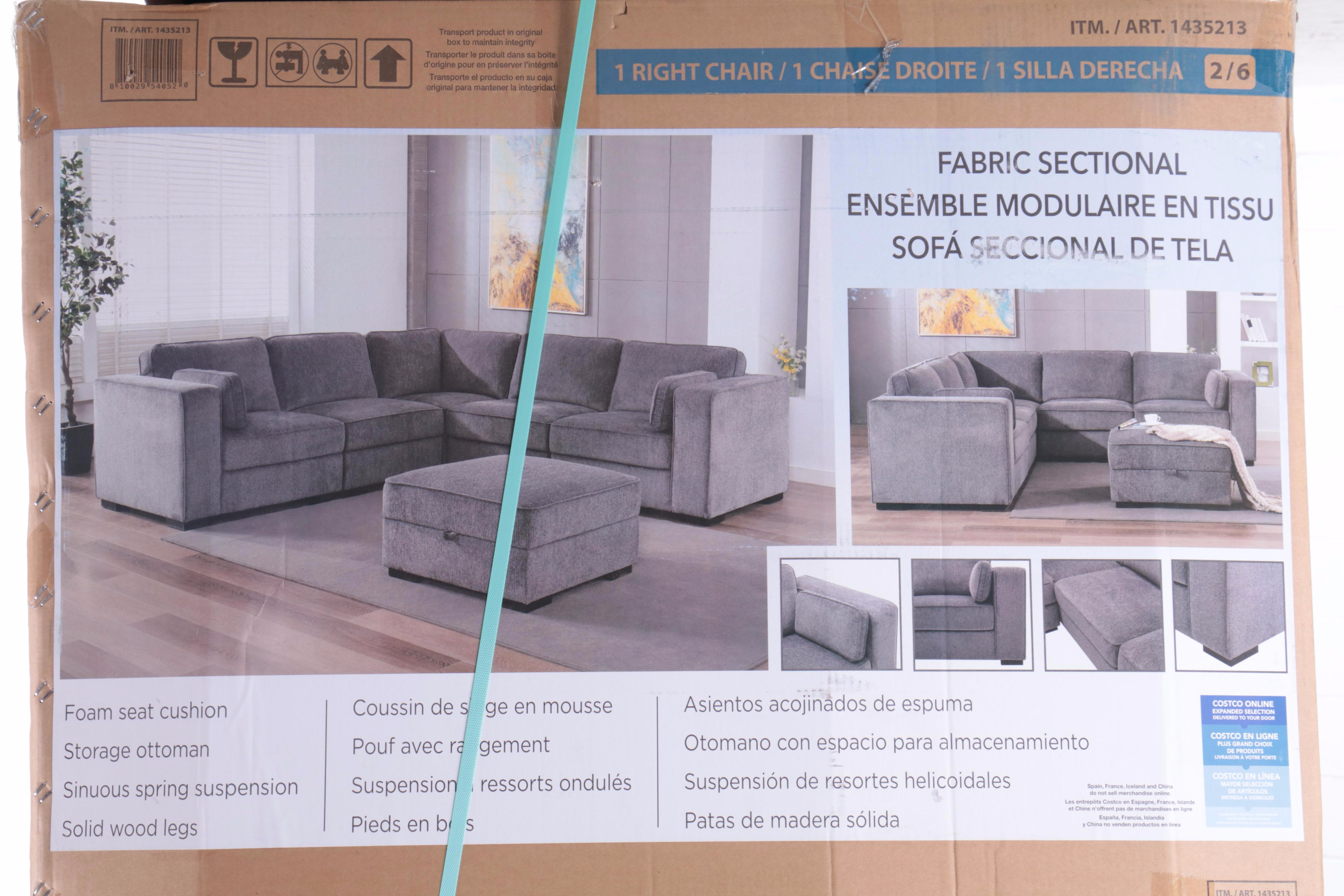 "Brookhaven" Six-Piece Fabric Sectional in Grey Chenille