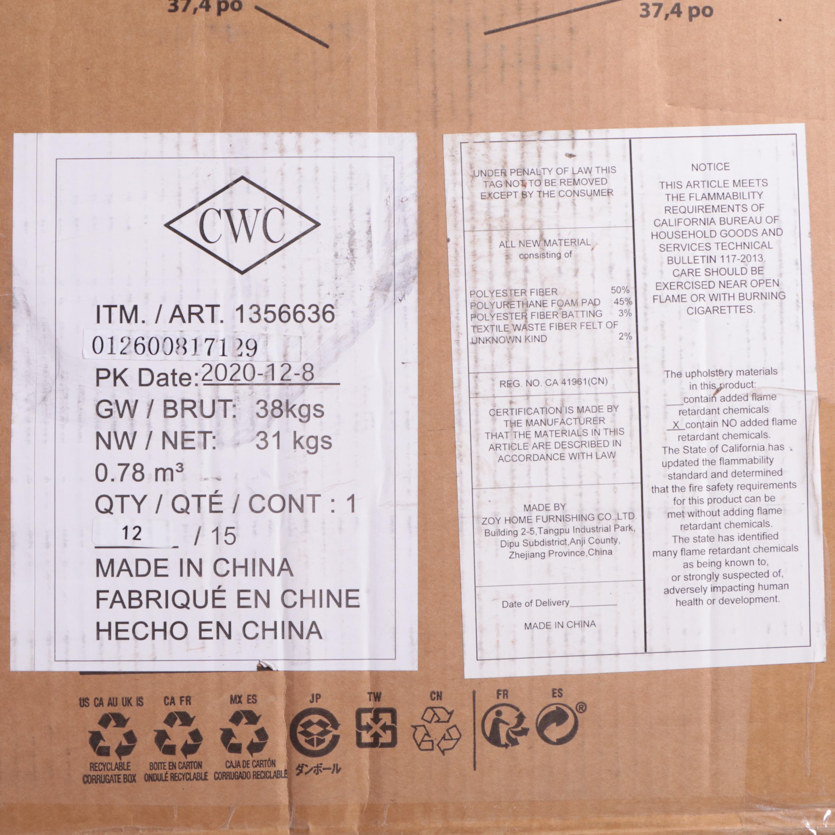 "Brookhaven" Six-Piece Fabric Sectional in Grey Chenille