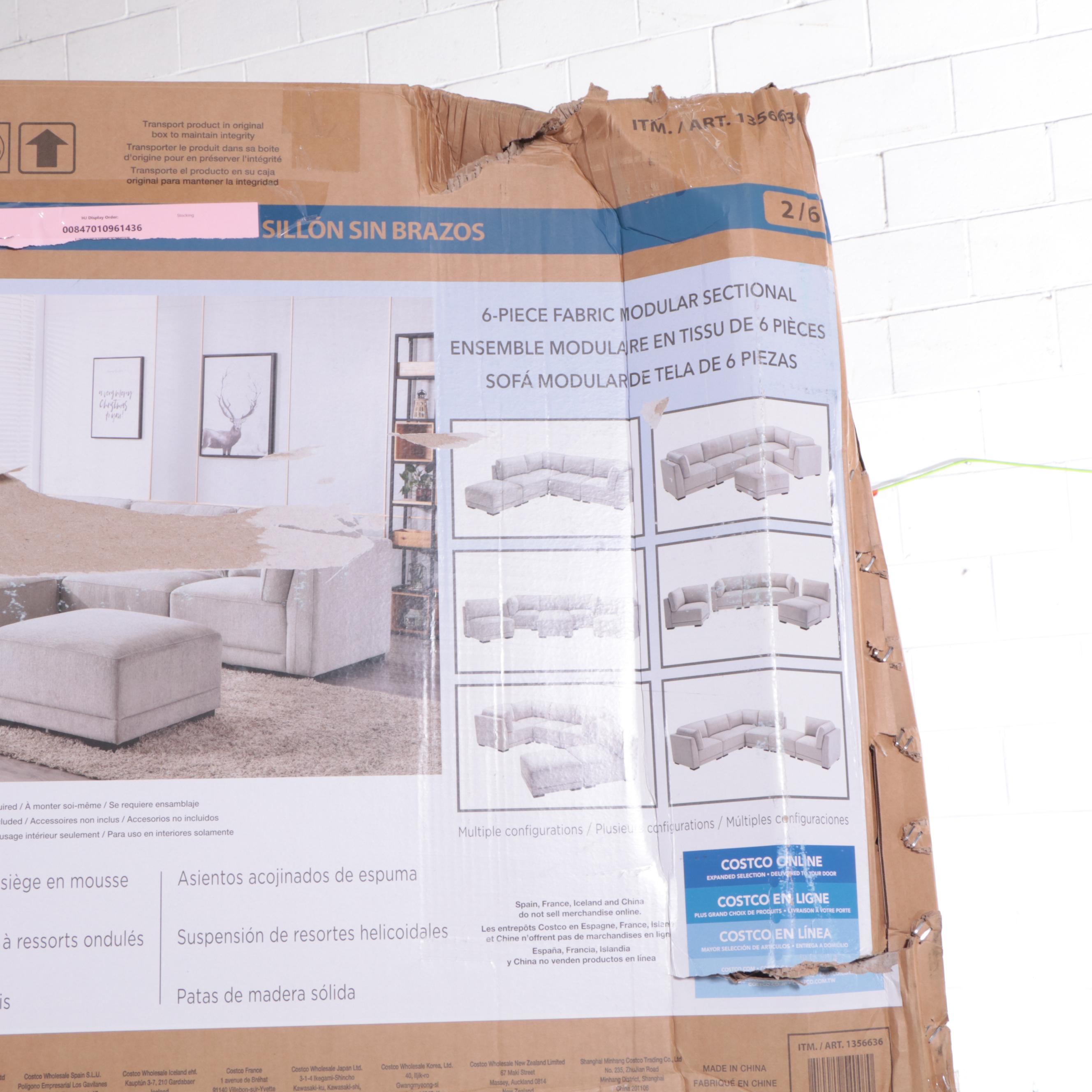 "Brookhaven" Six-Piece Fabric Sectional in Grey Chenille