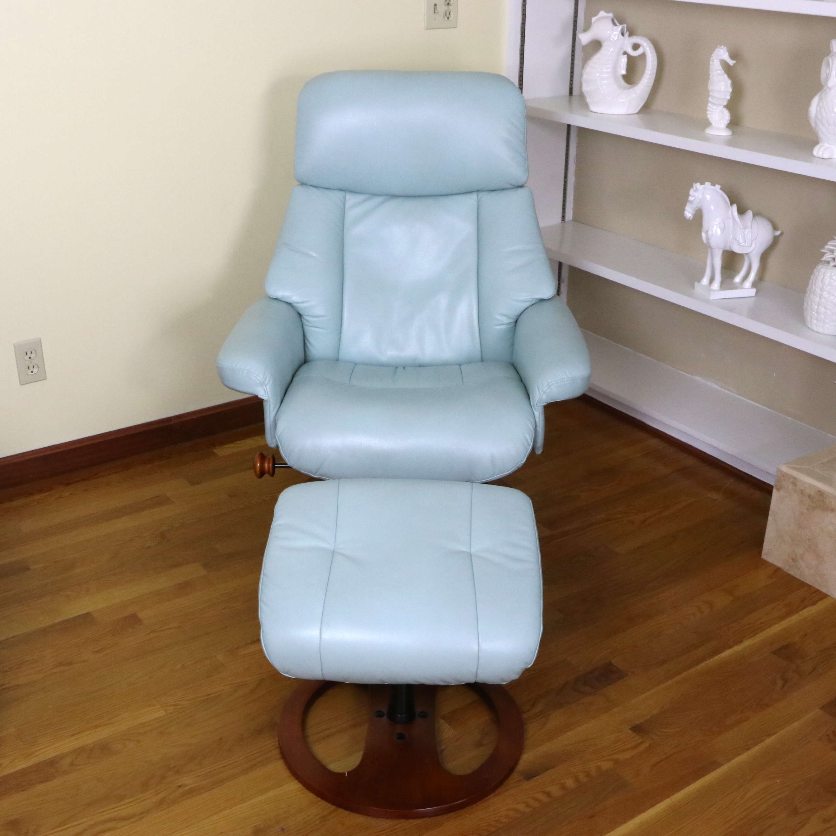 Benchmaster Mid Century Modern Style Faux Leather Swivel Recliner with Ottoman