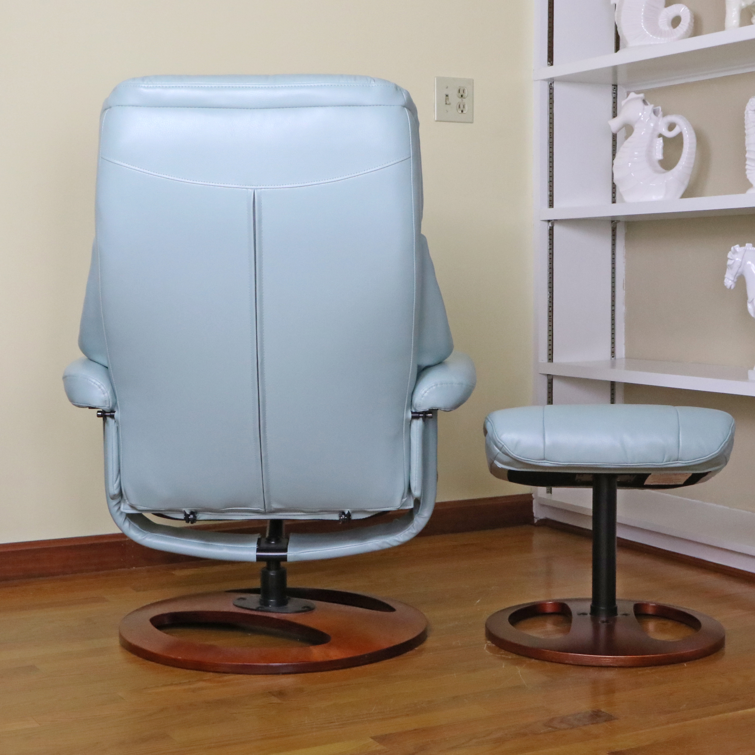 Benchmaster Mid Century Modern Style Faux Leather Swivel Recliner with Ottoman