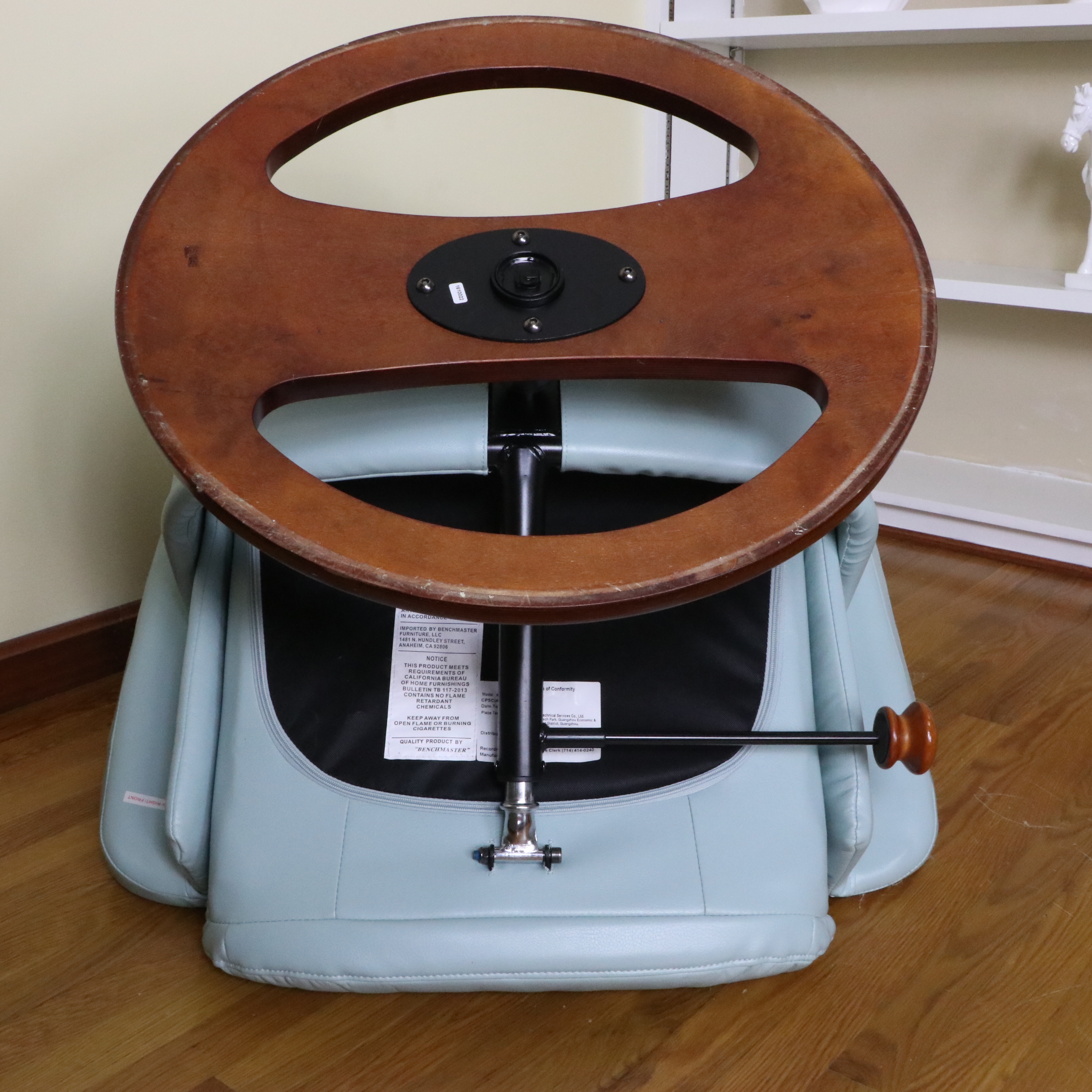 Benchmaster Mid Century Modern Style Faux Leather Swivel Recliner with Ottoman