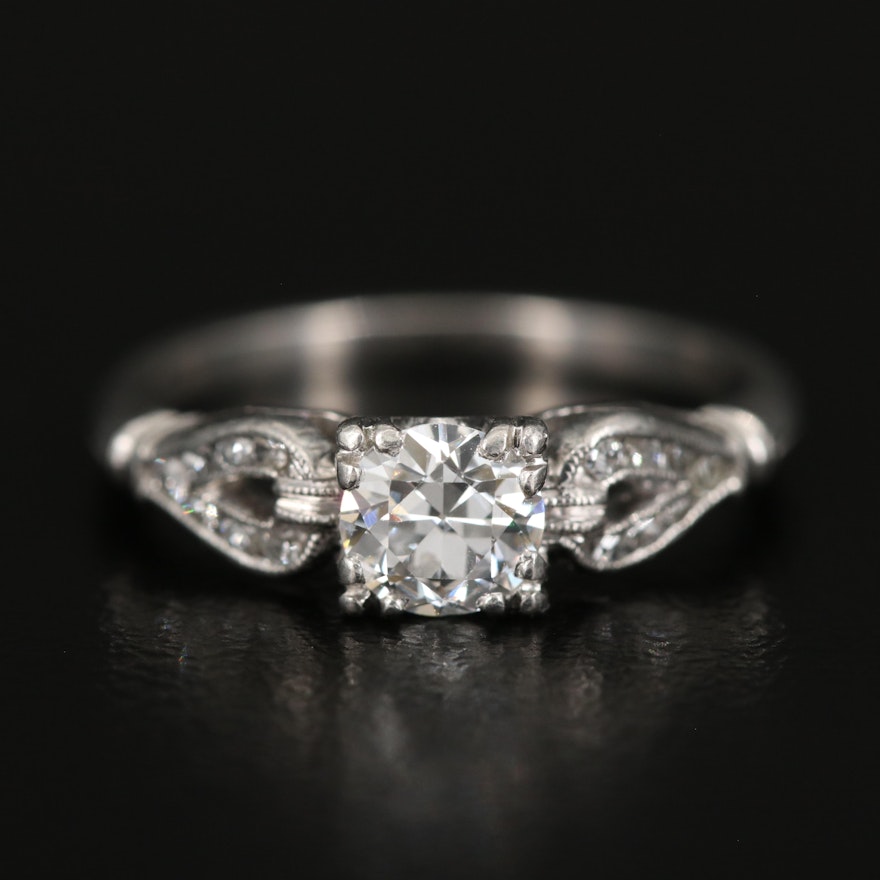 Platinum Diamond Ring with Milgrain Detail and Box