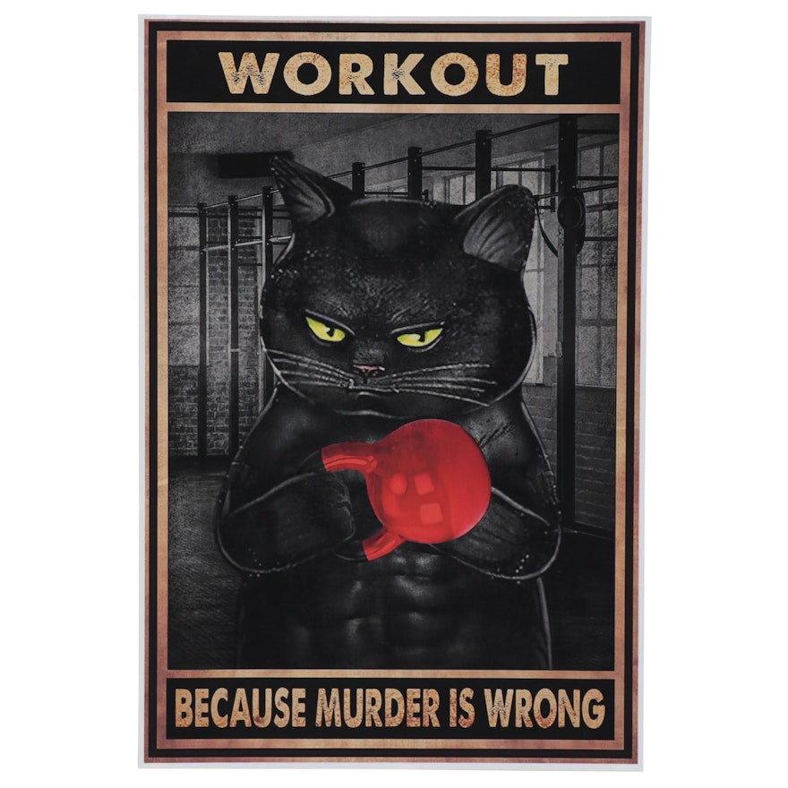 Giclée of Black Cat Working Out, 21st Century