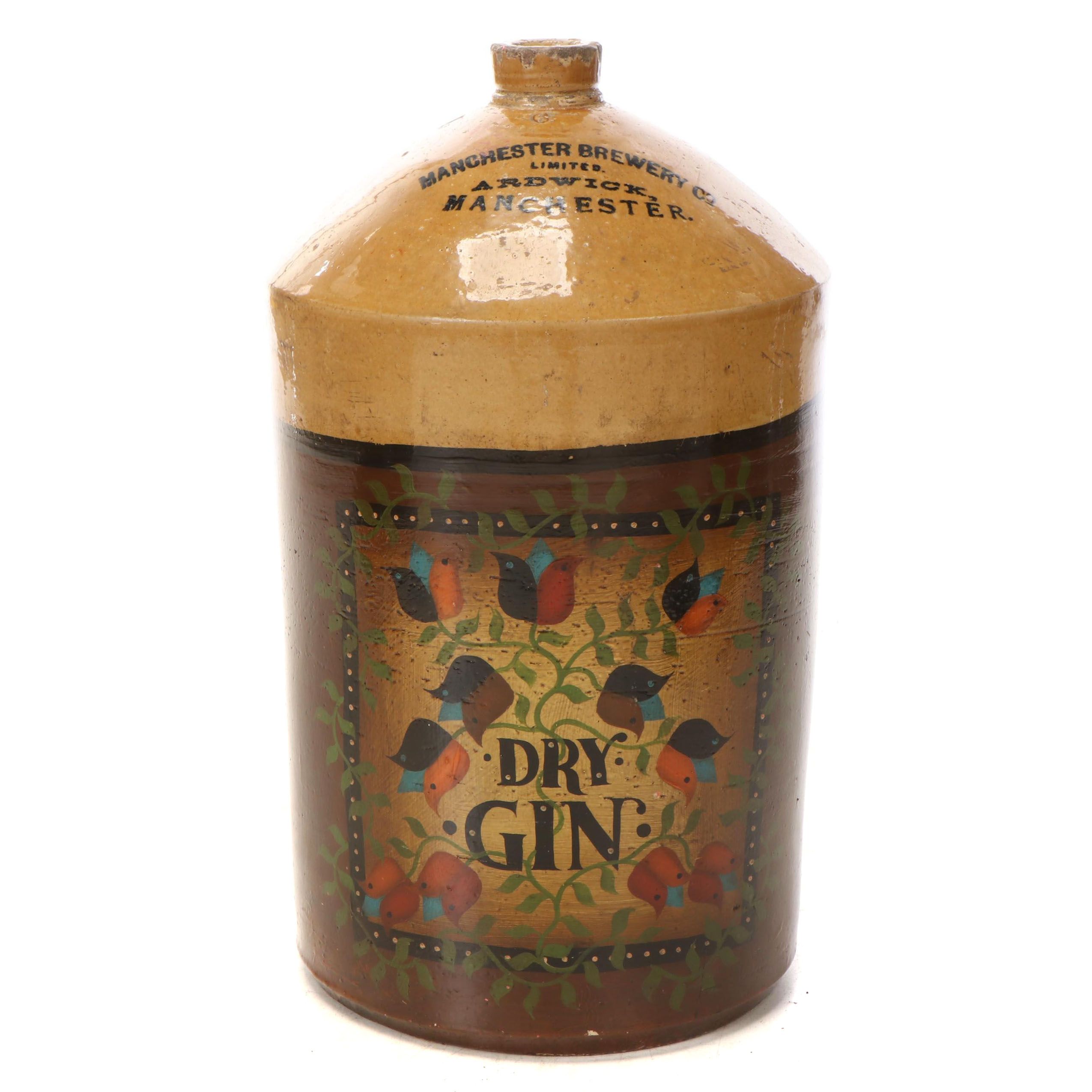 Manchester Brewing Co. Glazed Stoneware Dry Gin Jug, Late 19th Century