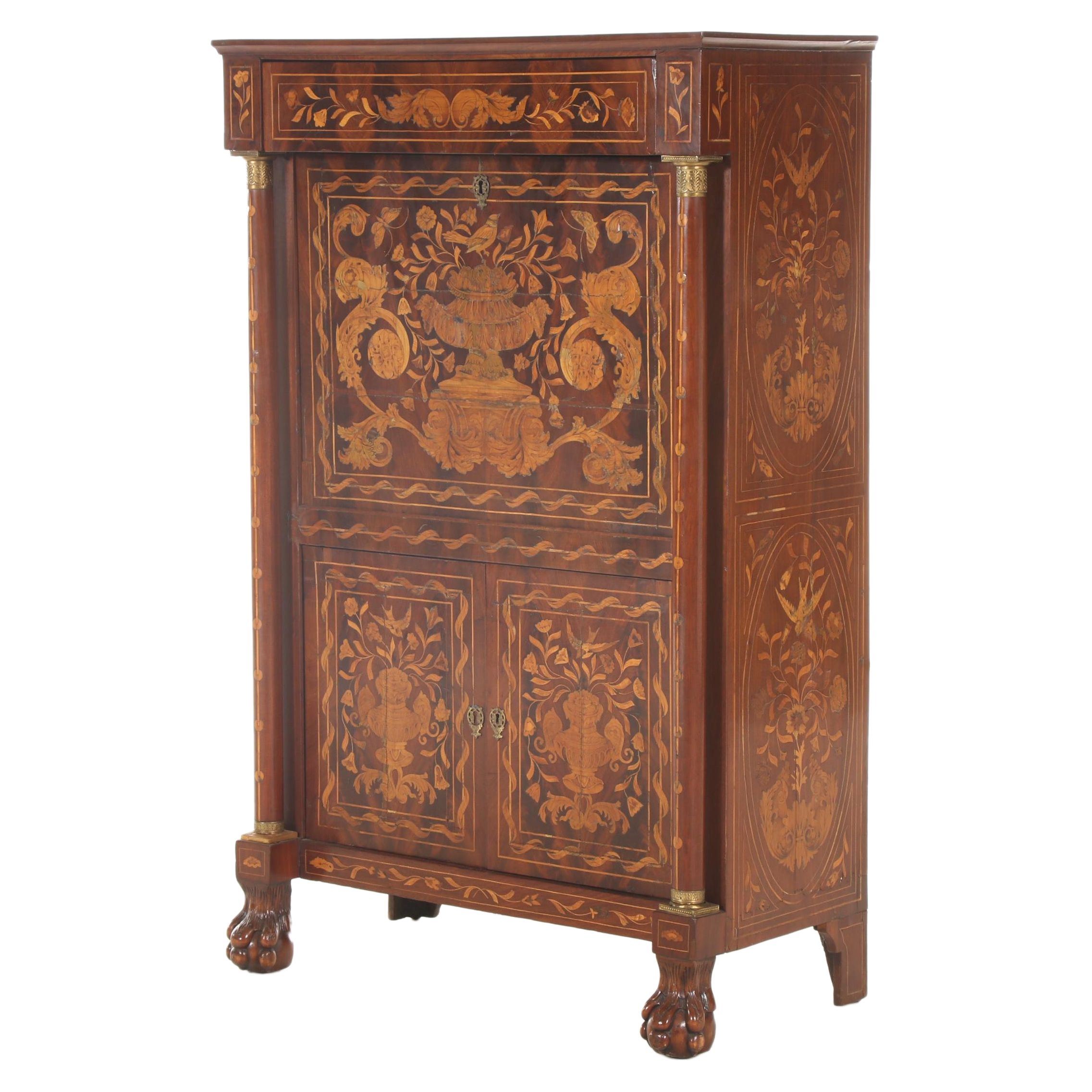Dutch Marquetry and Walnut Secrétaire à Abattant, Early 20th Century