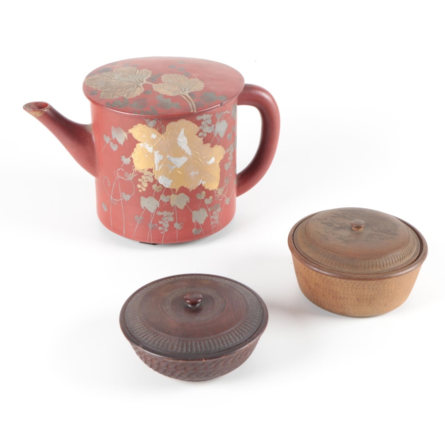 Japanese Lidded Bowls with Urushi Lacquerware Sobayu Hot Water Pot
