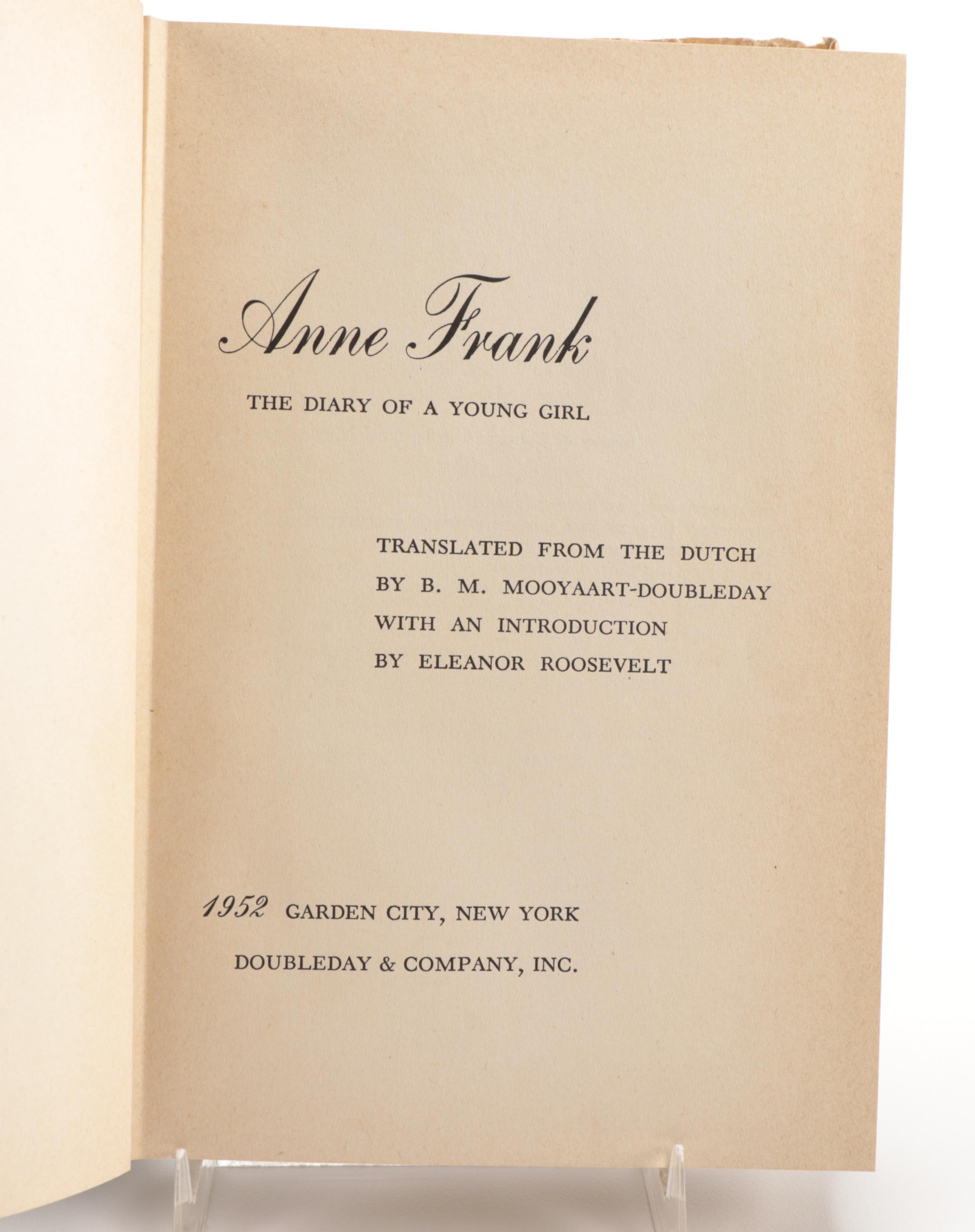 Early American Printing "The Diary of a Young Girl" by Anne Frank, 1952
