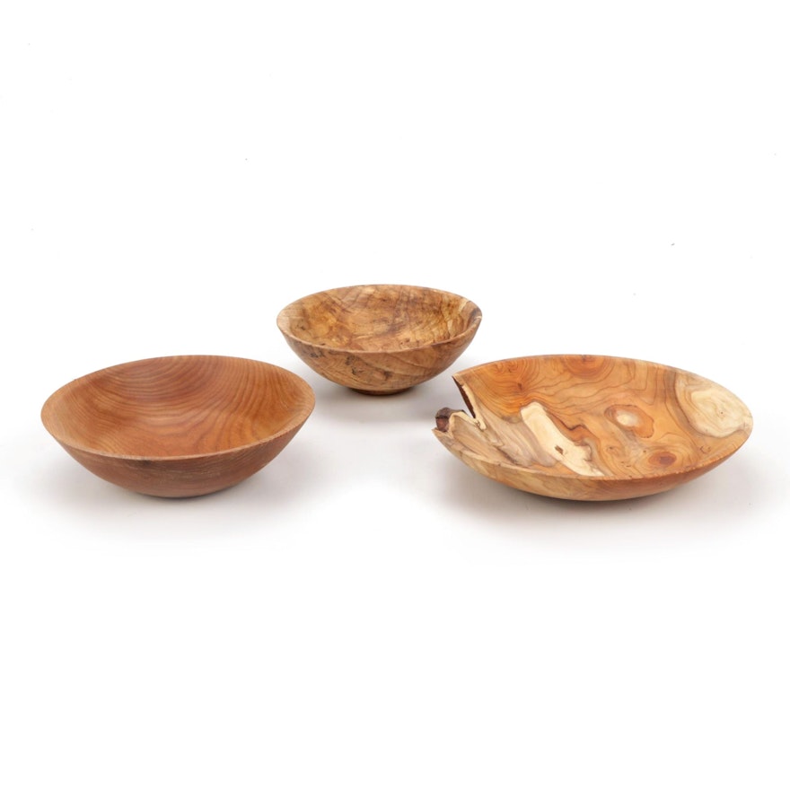 Jim Eliopulos Turned Cedar, Maple, and Red Elm Wood Bowls