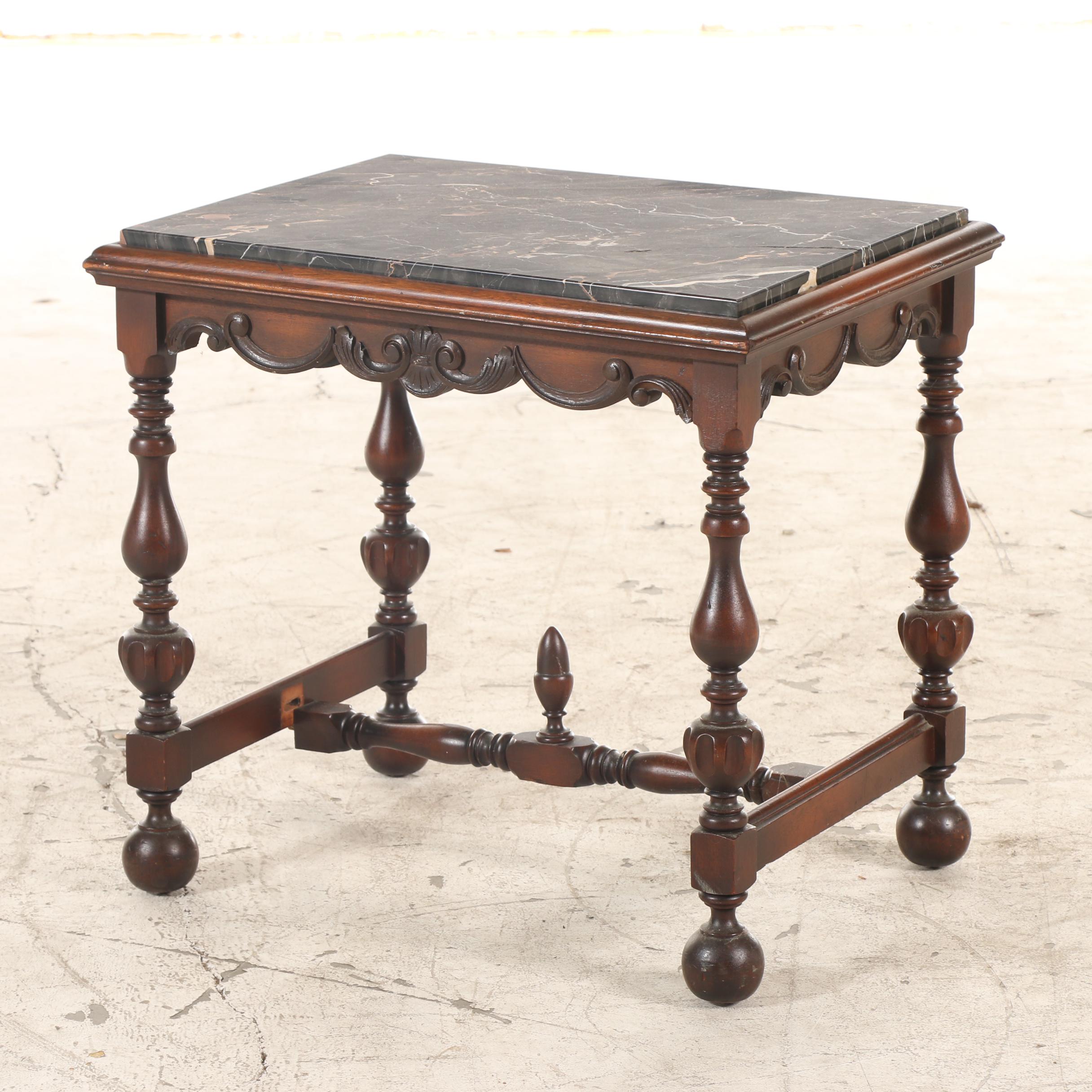 Knoxville Tables William and Mary Style Walnut and Marble Table, 20th C.