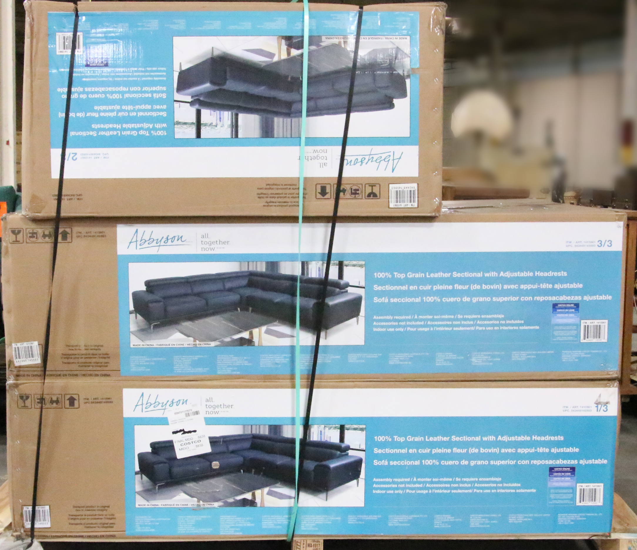 Abbyson Living "Quinton" Top Grain Leather Sectional with Adjustable Headrests