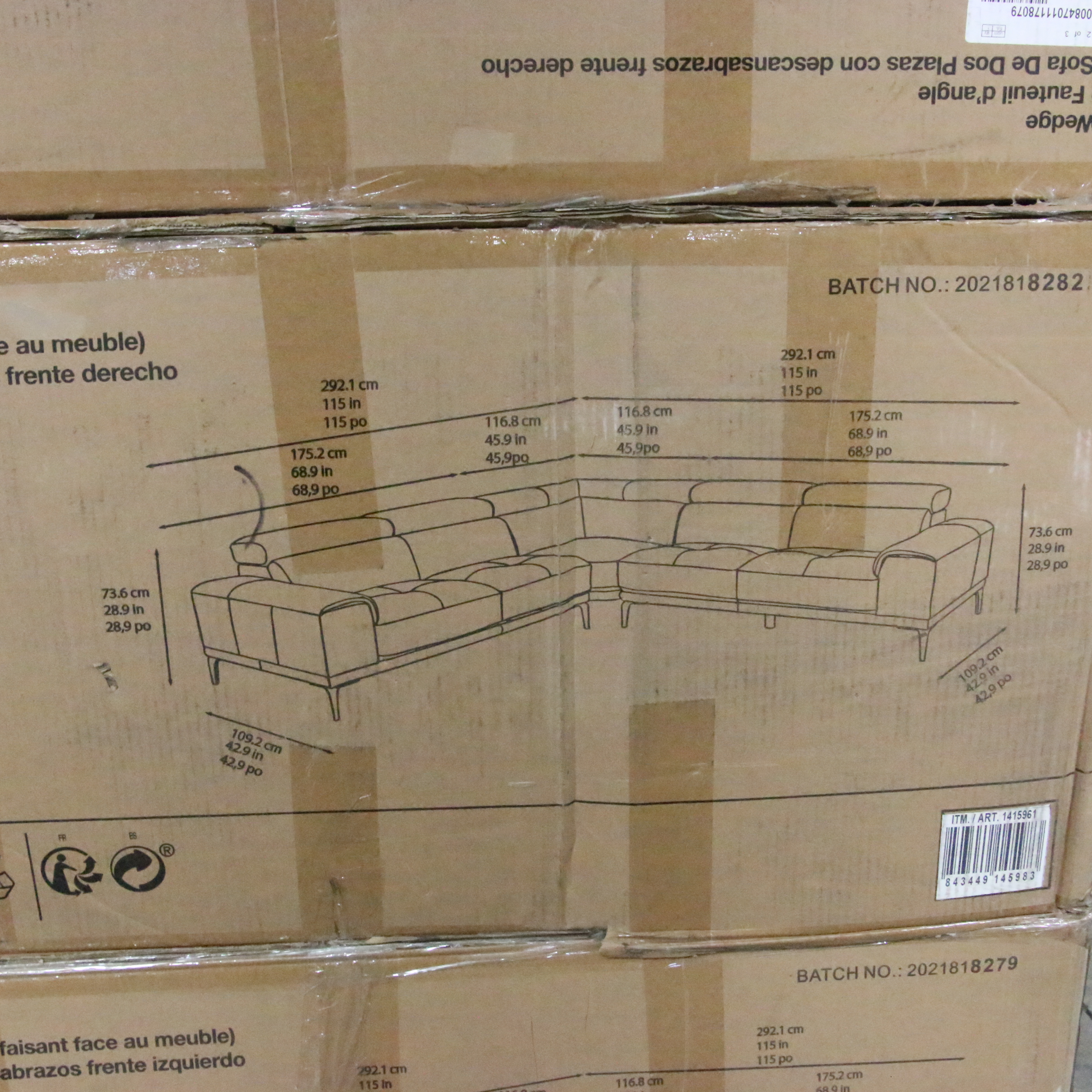 Abbyson Living "Quinton" Top Grain Leather Sectional with Adjustable Headrests