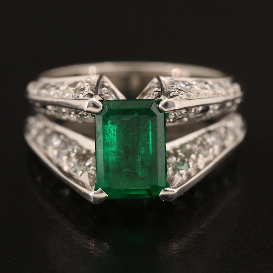 Jose Hess 18K Emerald and 2.06 CTW Diamond Cathedral Ring