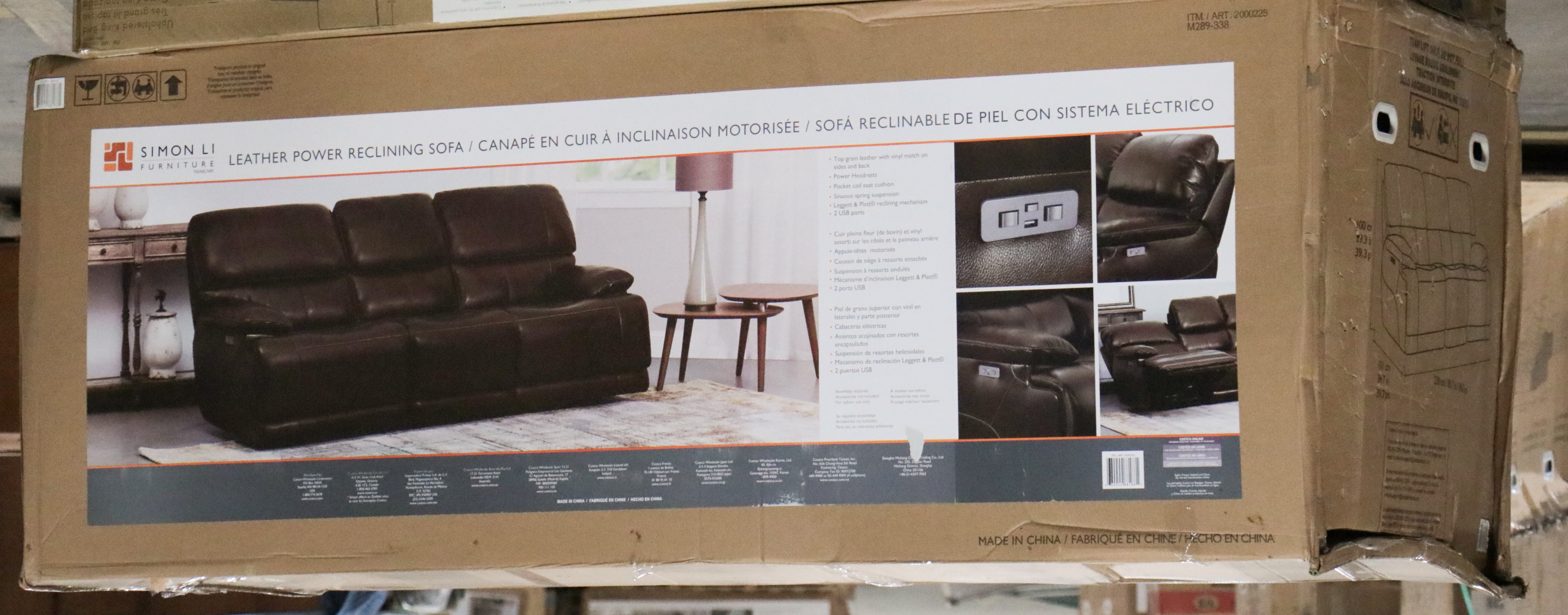 Simon Li "Aleena" Leather Power Reclining Sofa with Power Headrest