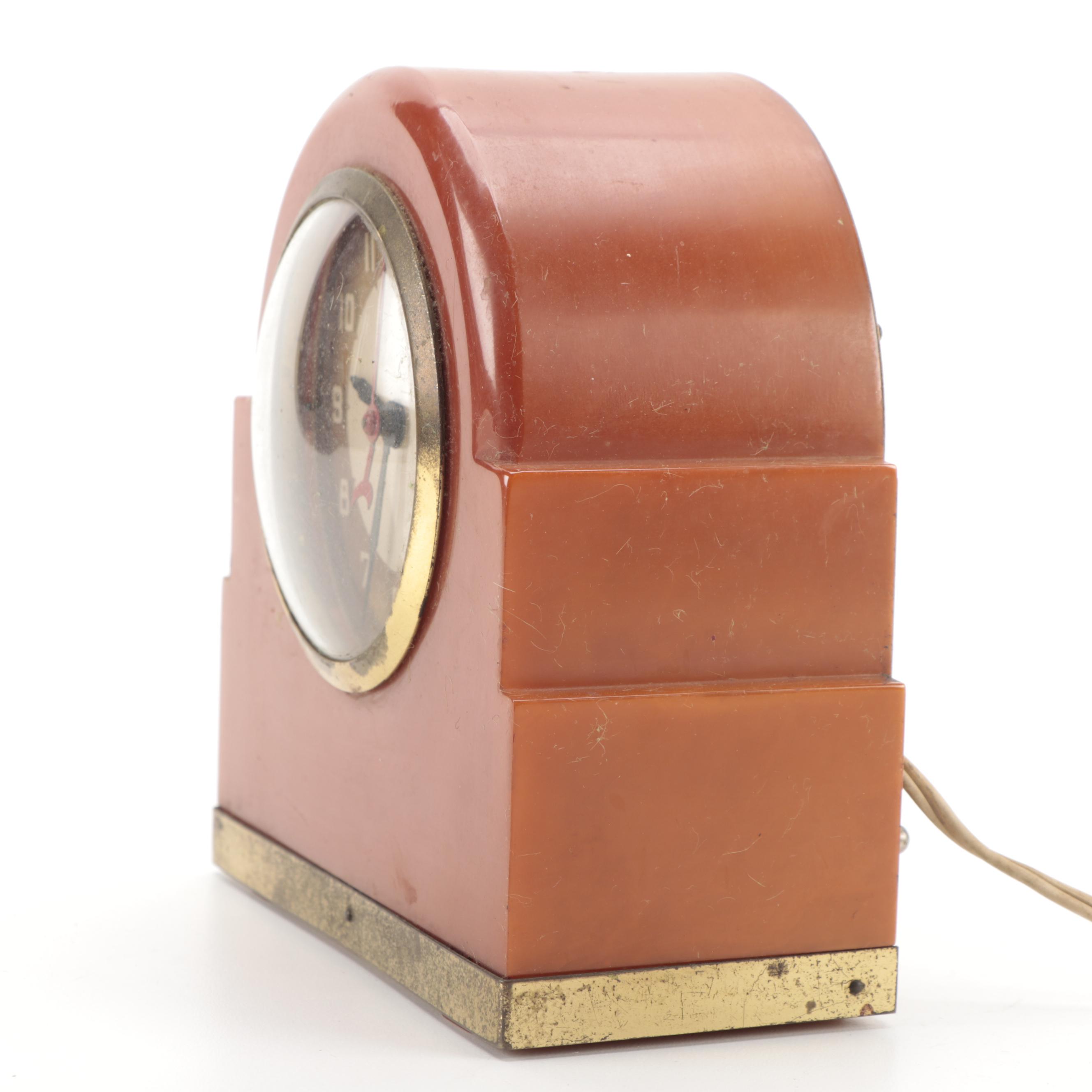 Lackner Cincinnati "Dulcy" Neon-Glo Bakelite Desk Clock, Early to Mid-20th C.