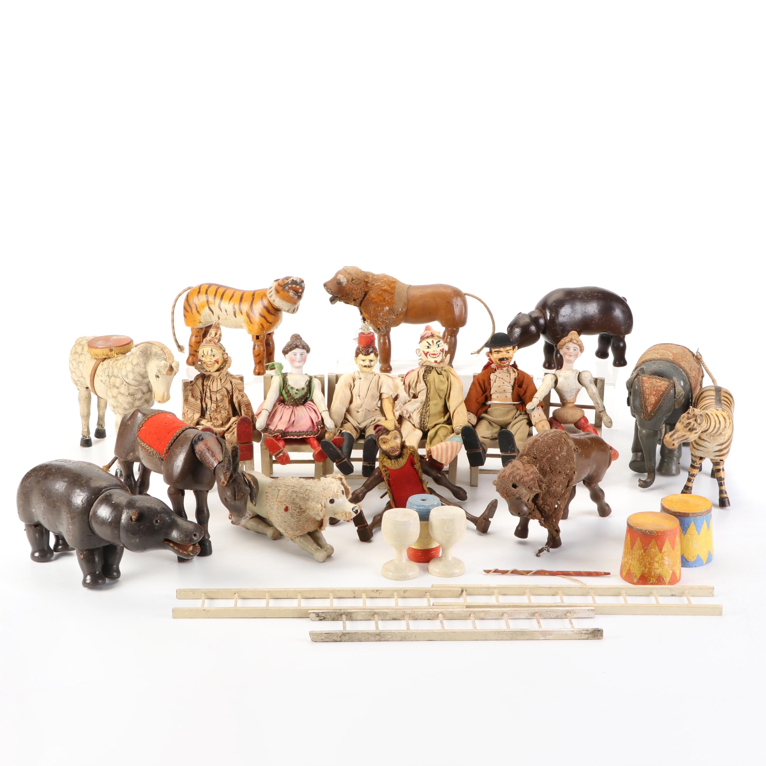 Schoenhut "Humpty Dumpty Circus" Animals and Circus Performers, Early 20th C.