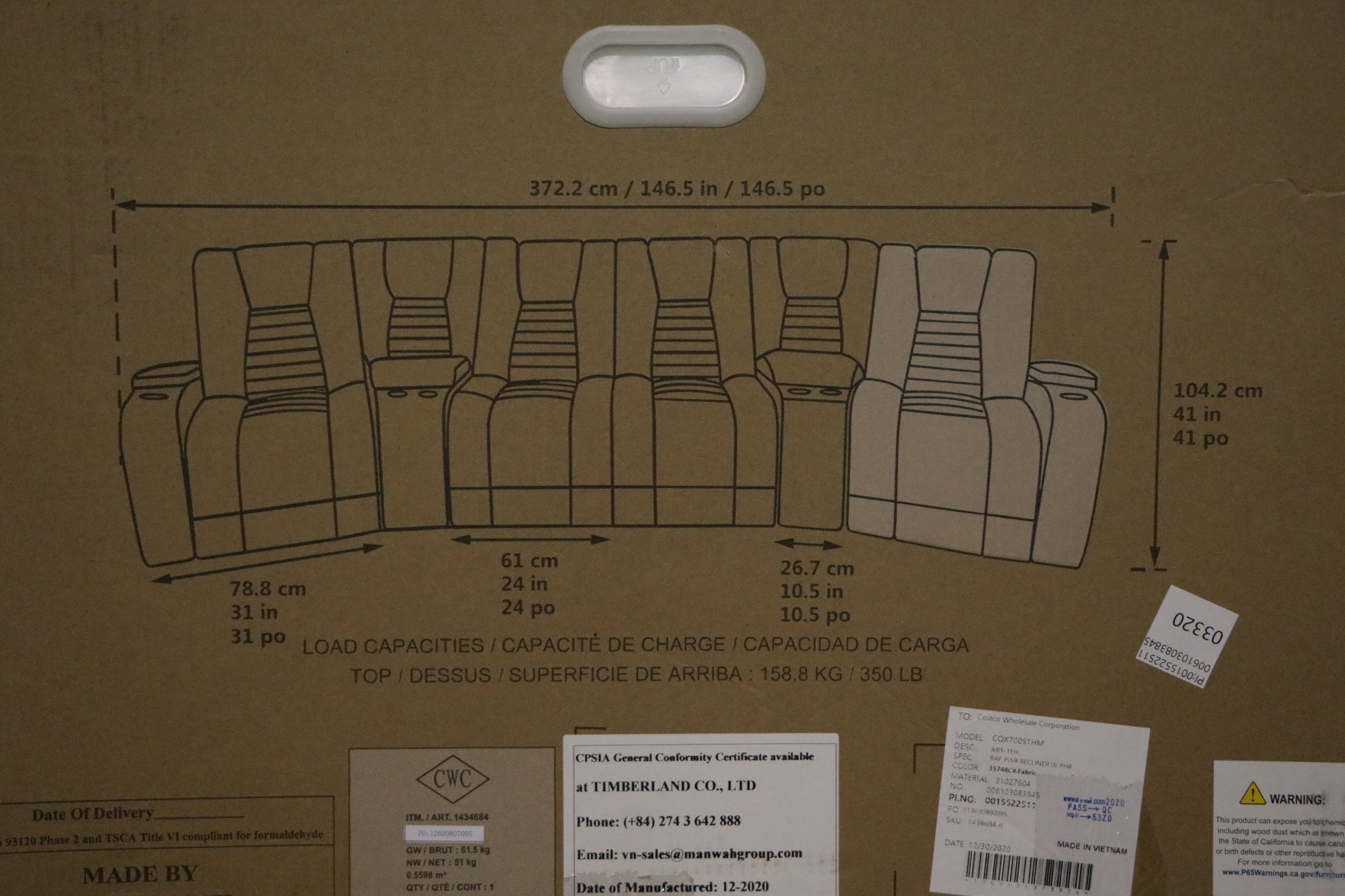 Cheers "Alameda" Fabric Power Reclining Home Theater Sectional EBTH