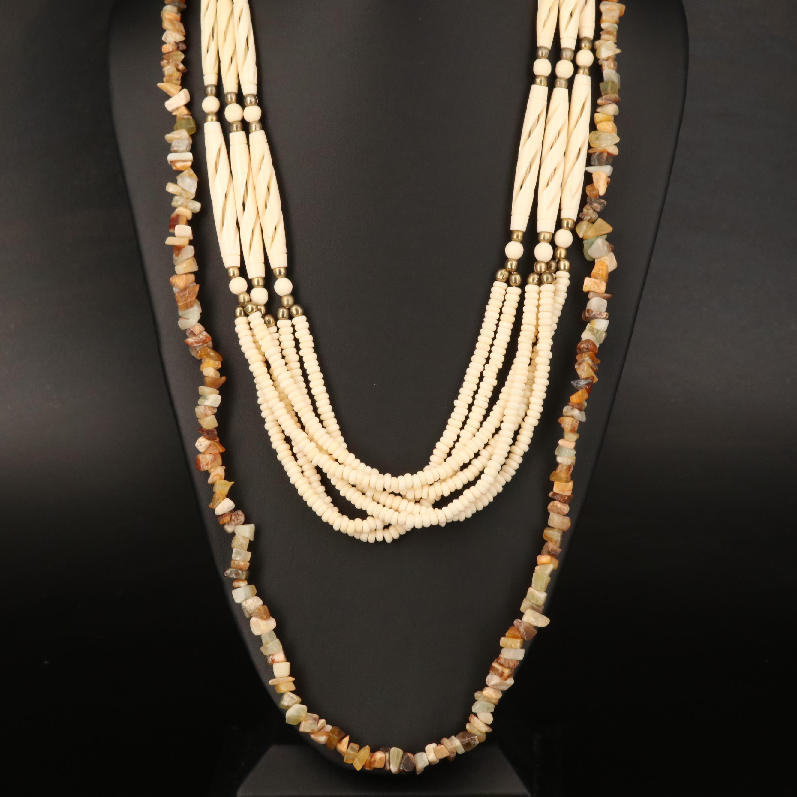 Necklaces Including Bone, Agate and Goldstone Glass