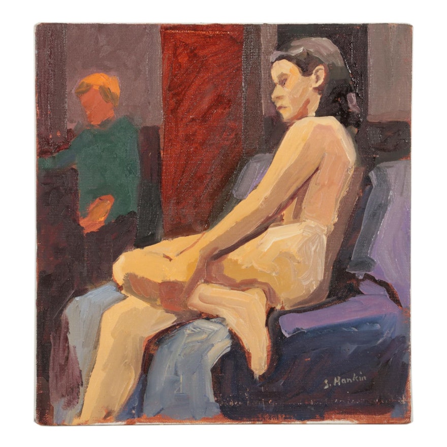 Stephen Hankin Oil Painting "Female Nude Seated Holding Left Shin"