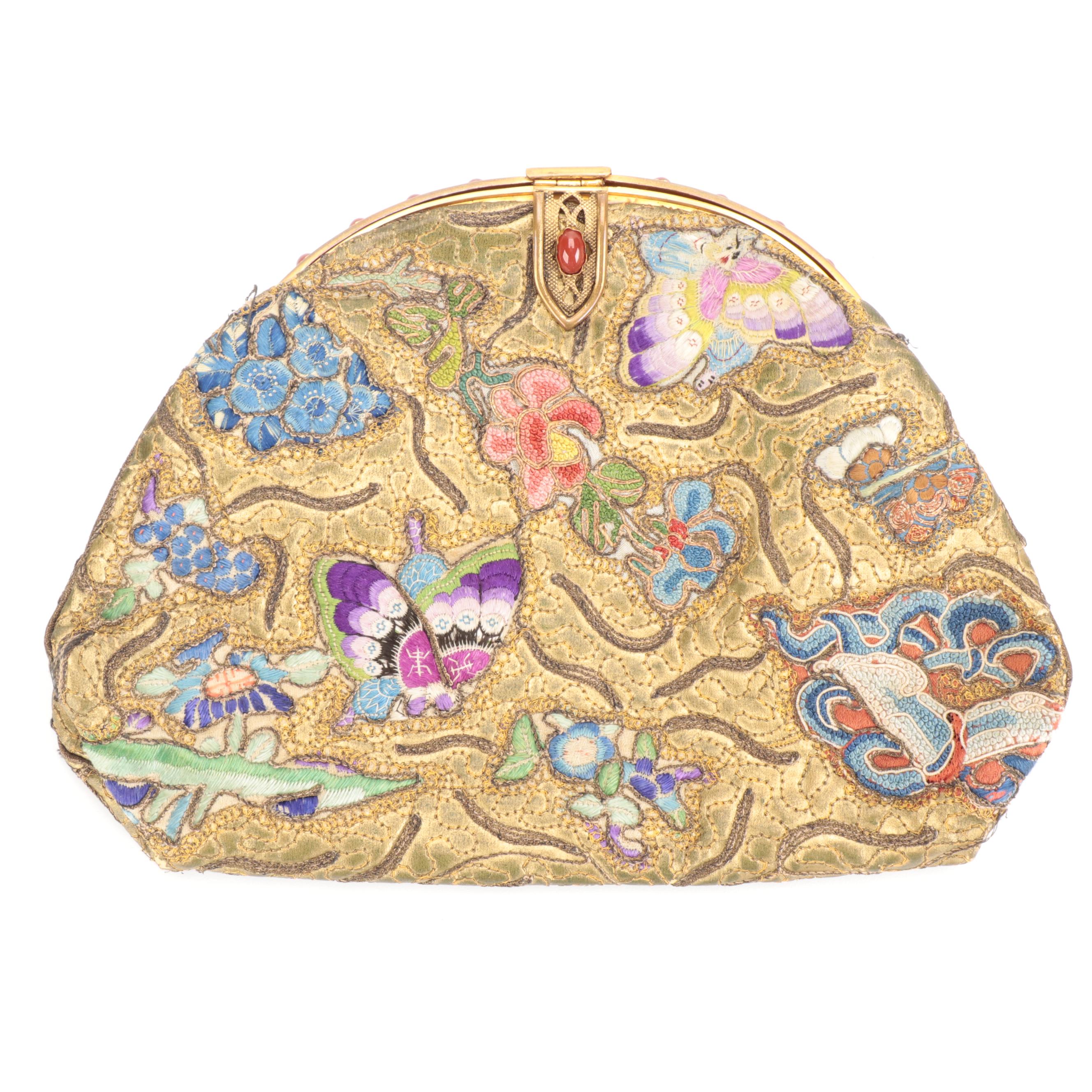 Embroidered Clutch with Stone Embellished Frame