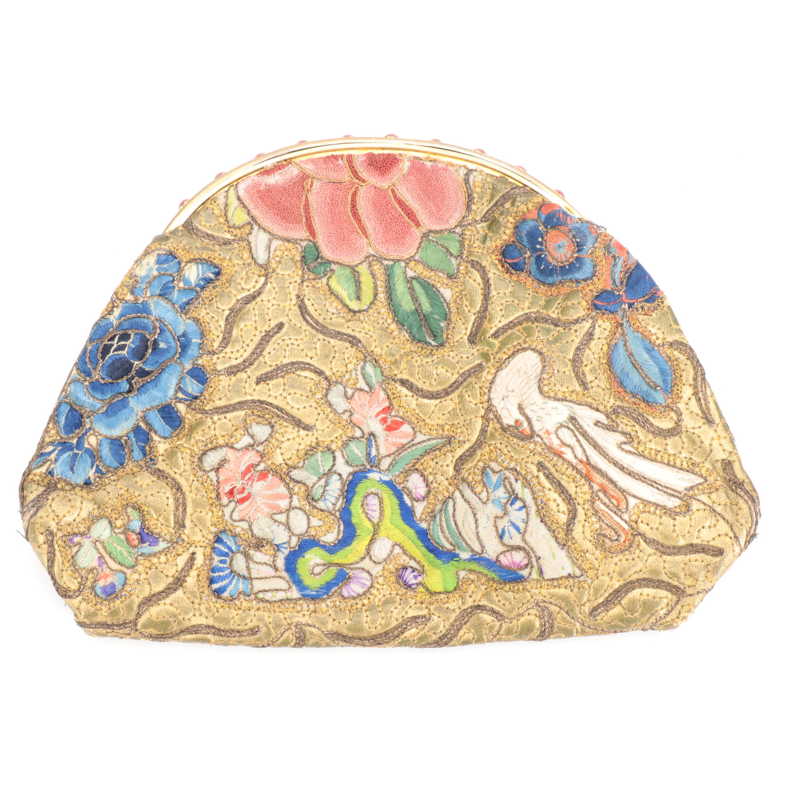 Embroidered Clutch with Stone Embellished Frame