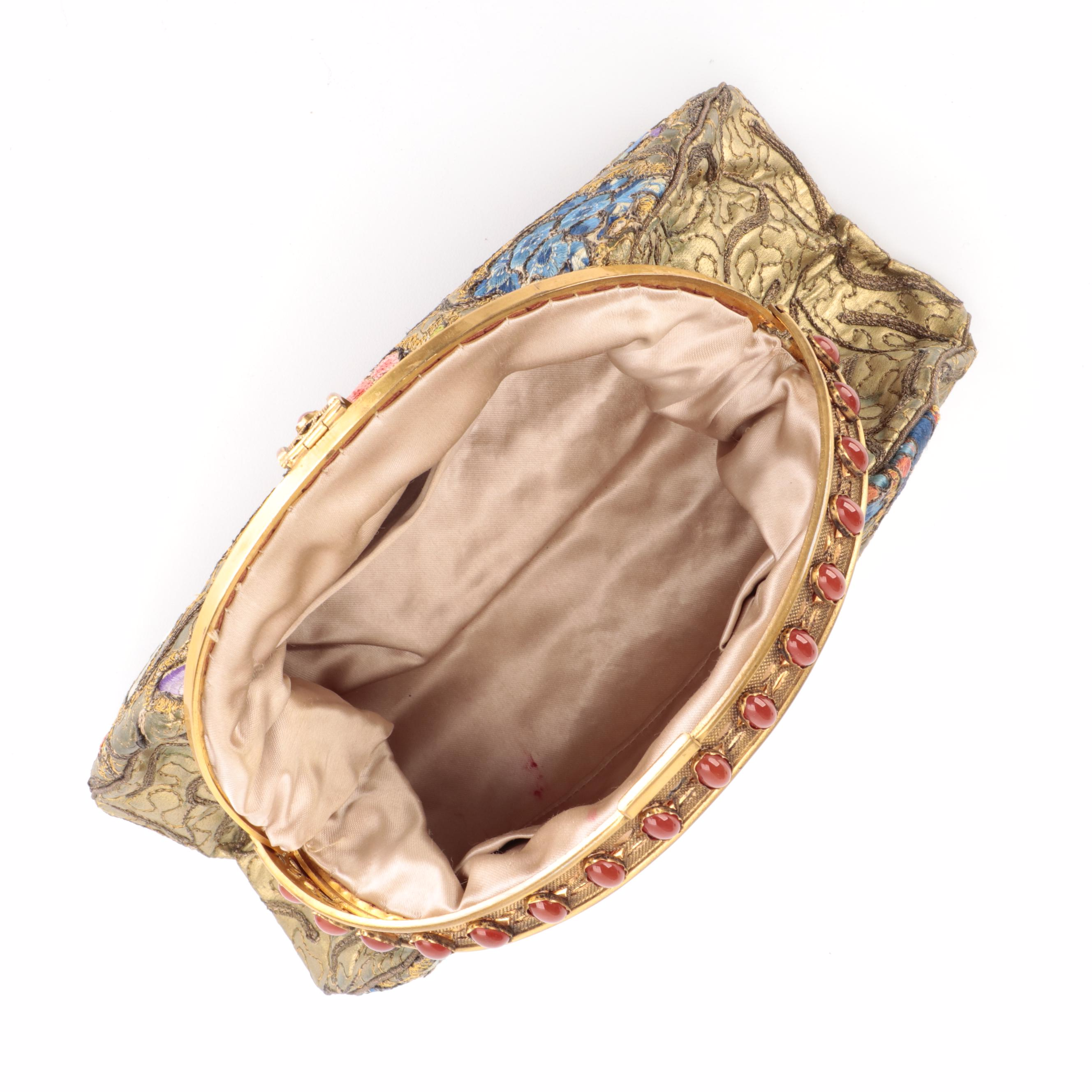 Embroidered Clutch with Stone Embellished Frame