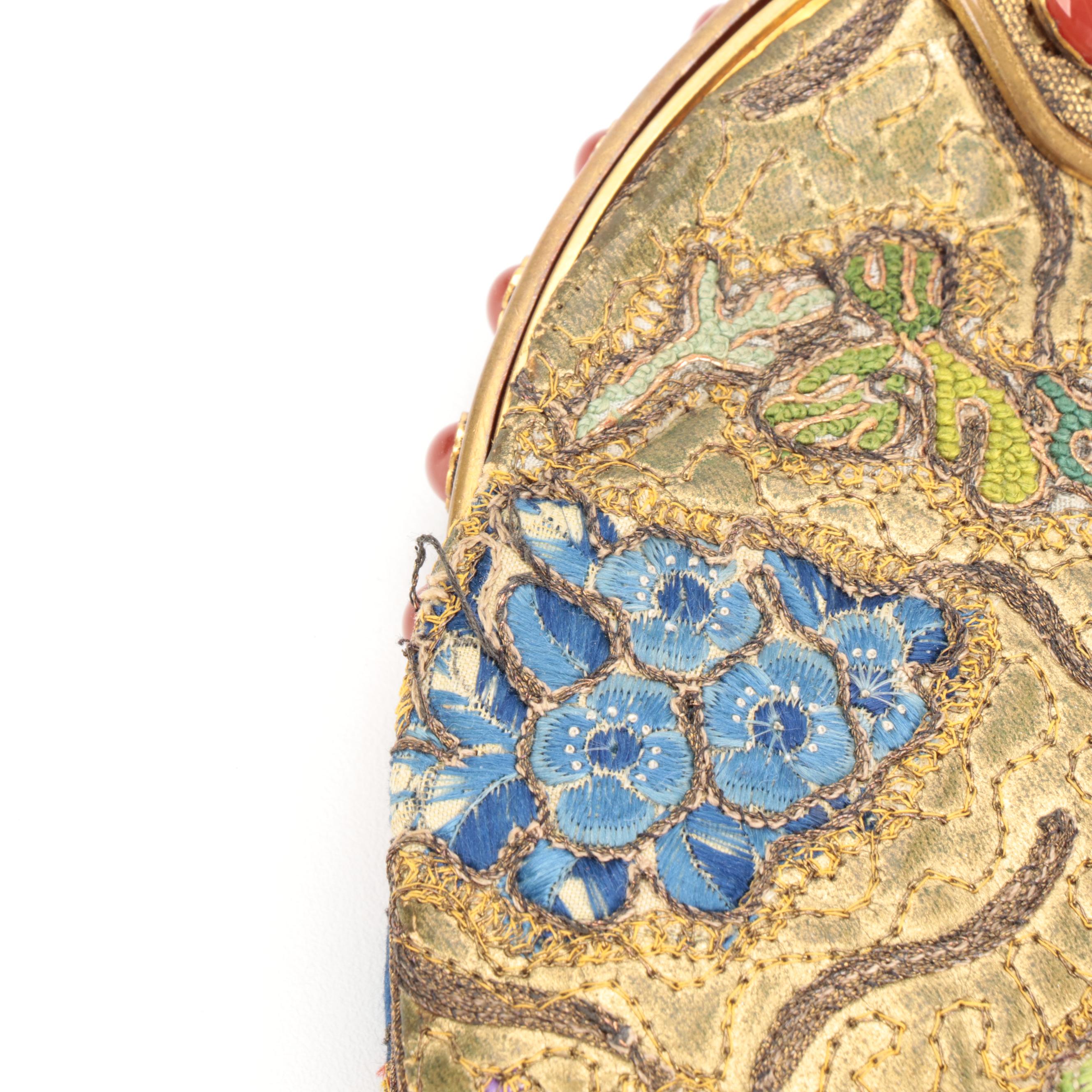 Embroidered Clutch with Stone Embellished Frame