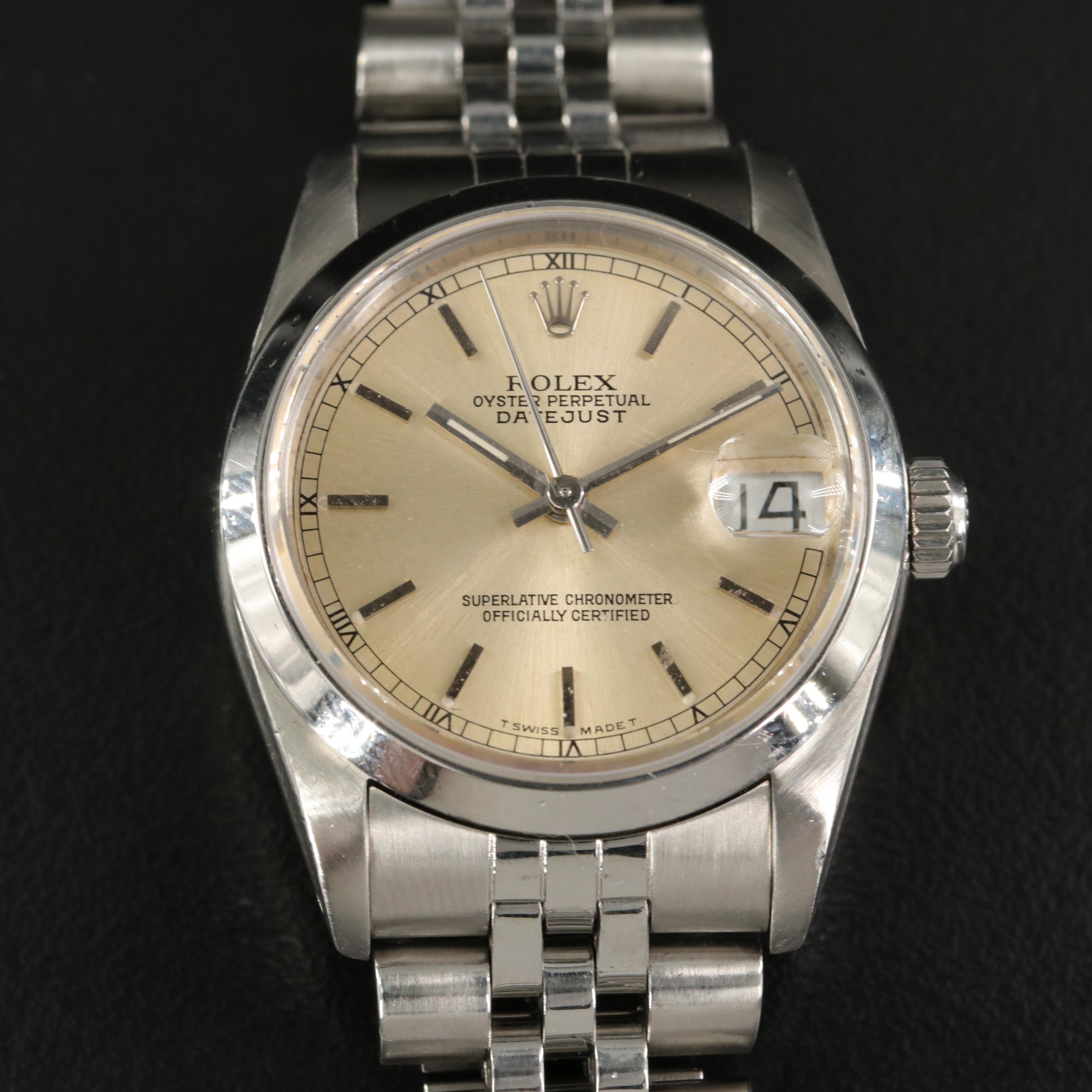 1988 Rolex Datejust Mid-Size 68240 Stainless Steel Automatic Watch