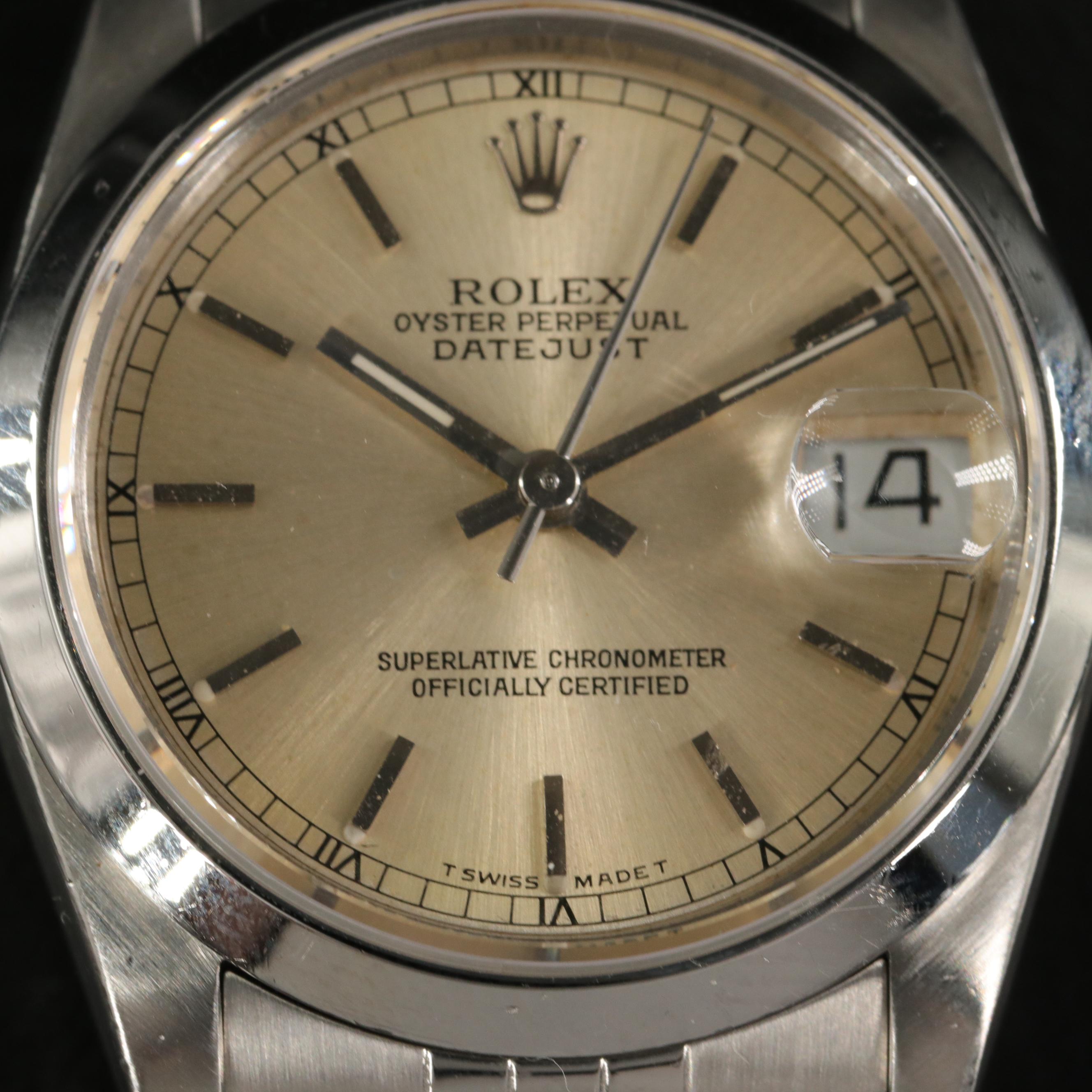 1988 Rolex Datejust Mid-Size 68240 Stainless Steel Automatic Watch