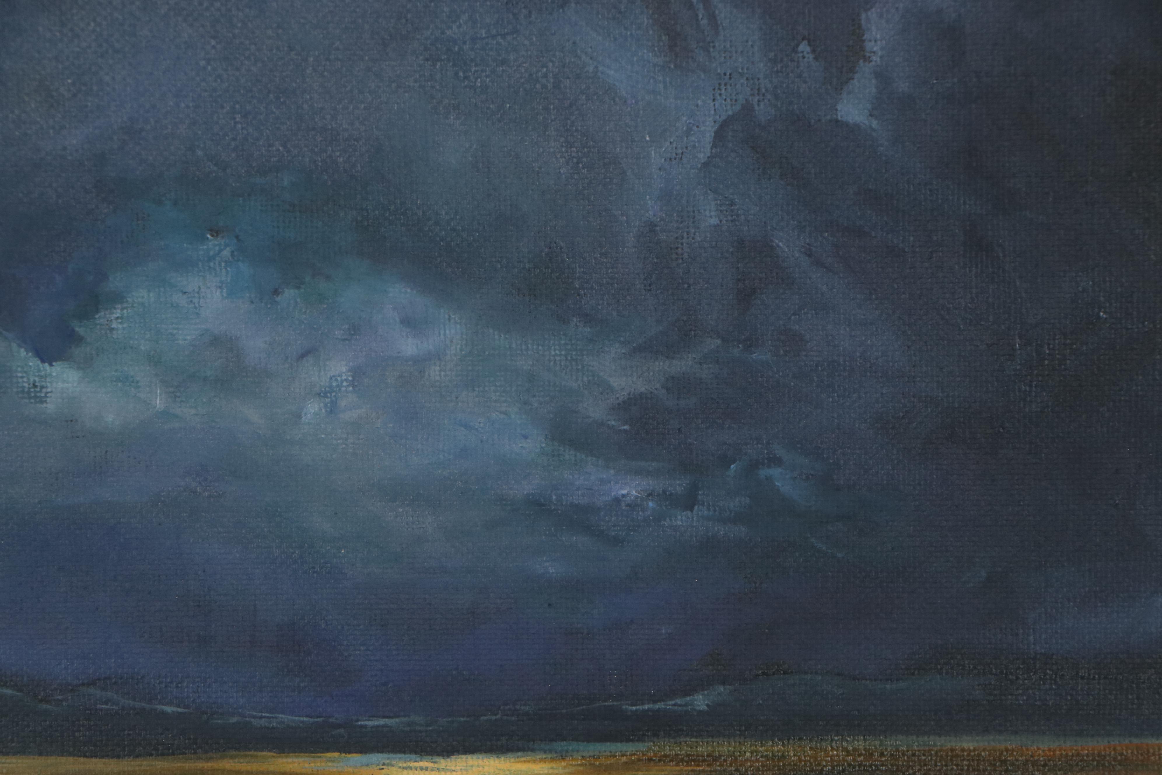 Daniela Fernandez Oil Painting of Ocean View at Night, 21st Century