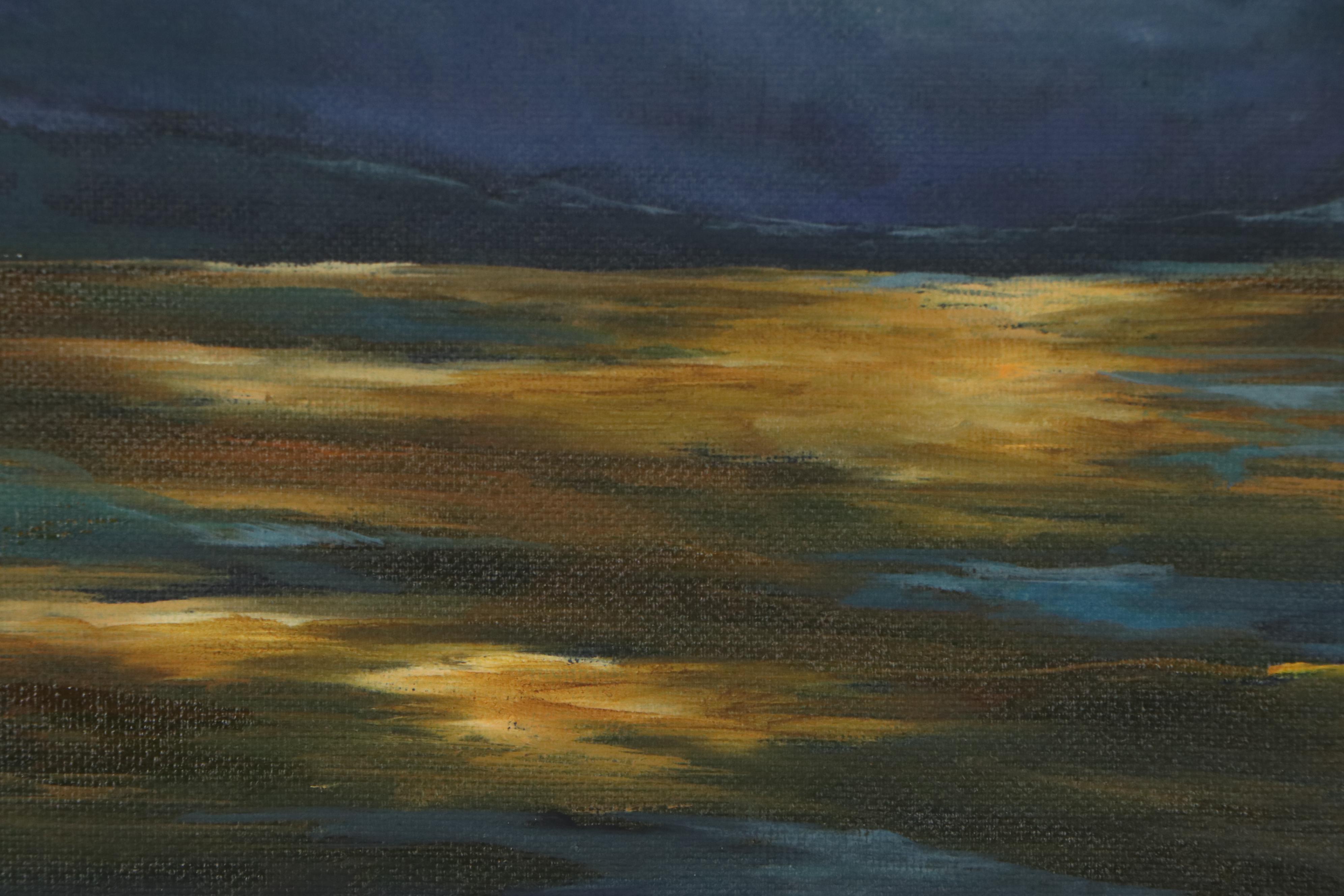 Daniela Fernandez Oil Painting of Ocean View at Night, 21st Century