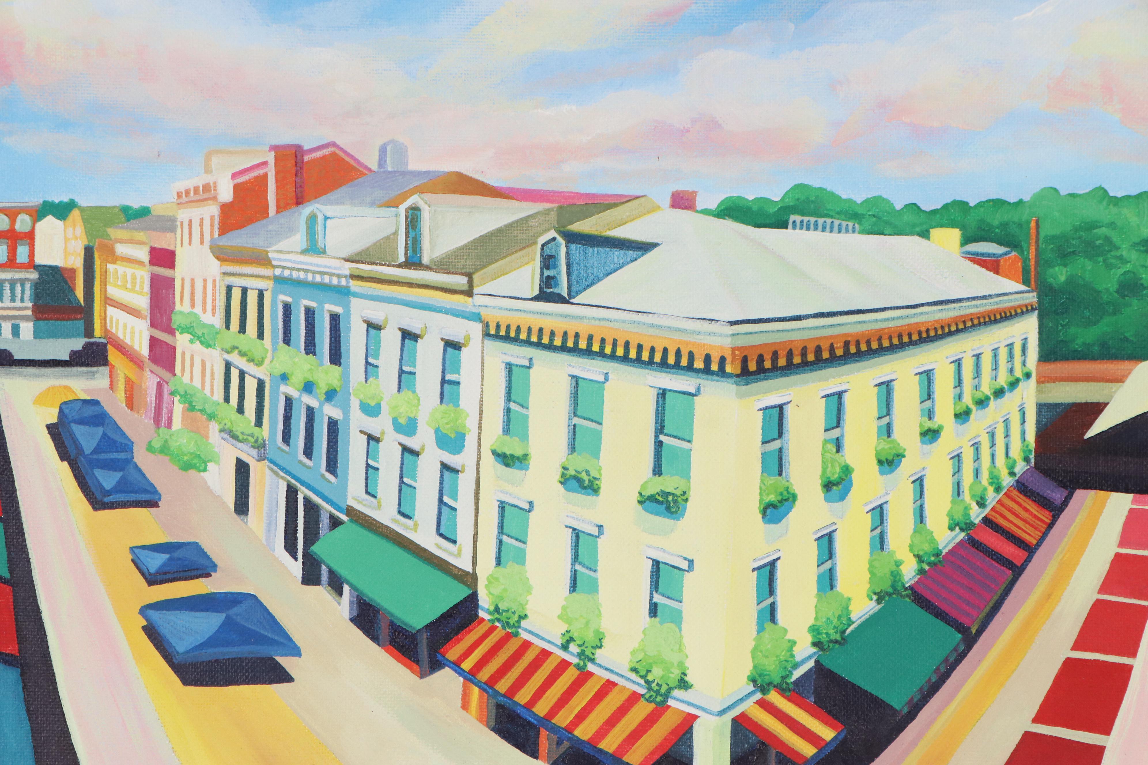 Nicki Deux Cityscape Oil Painting of Downtown Cincinnati, 21st Century