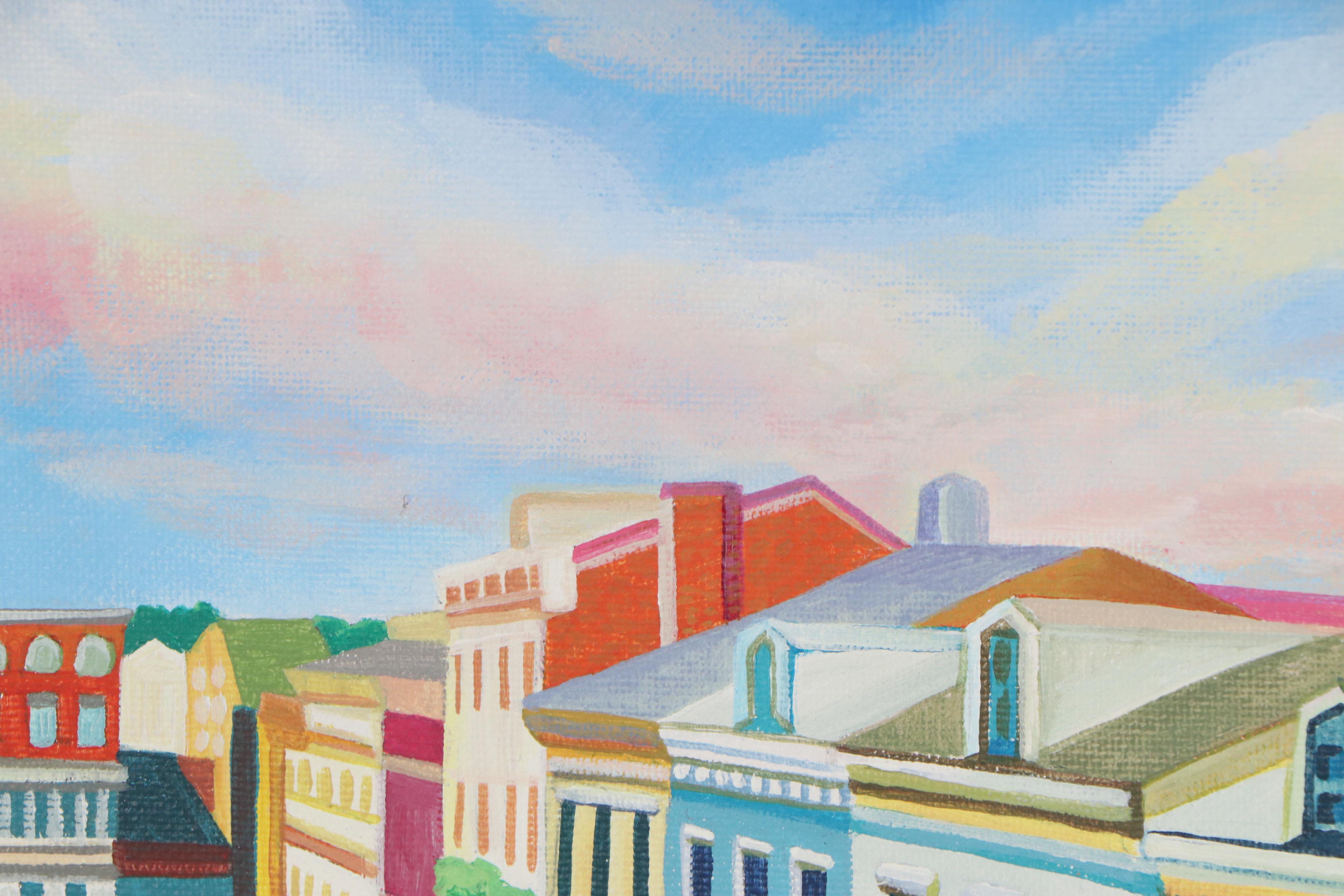 Nicki Deux Cityscape Oil Painting of Downtown Cincinnati, 21st Century