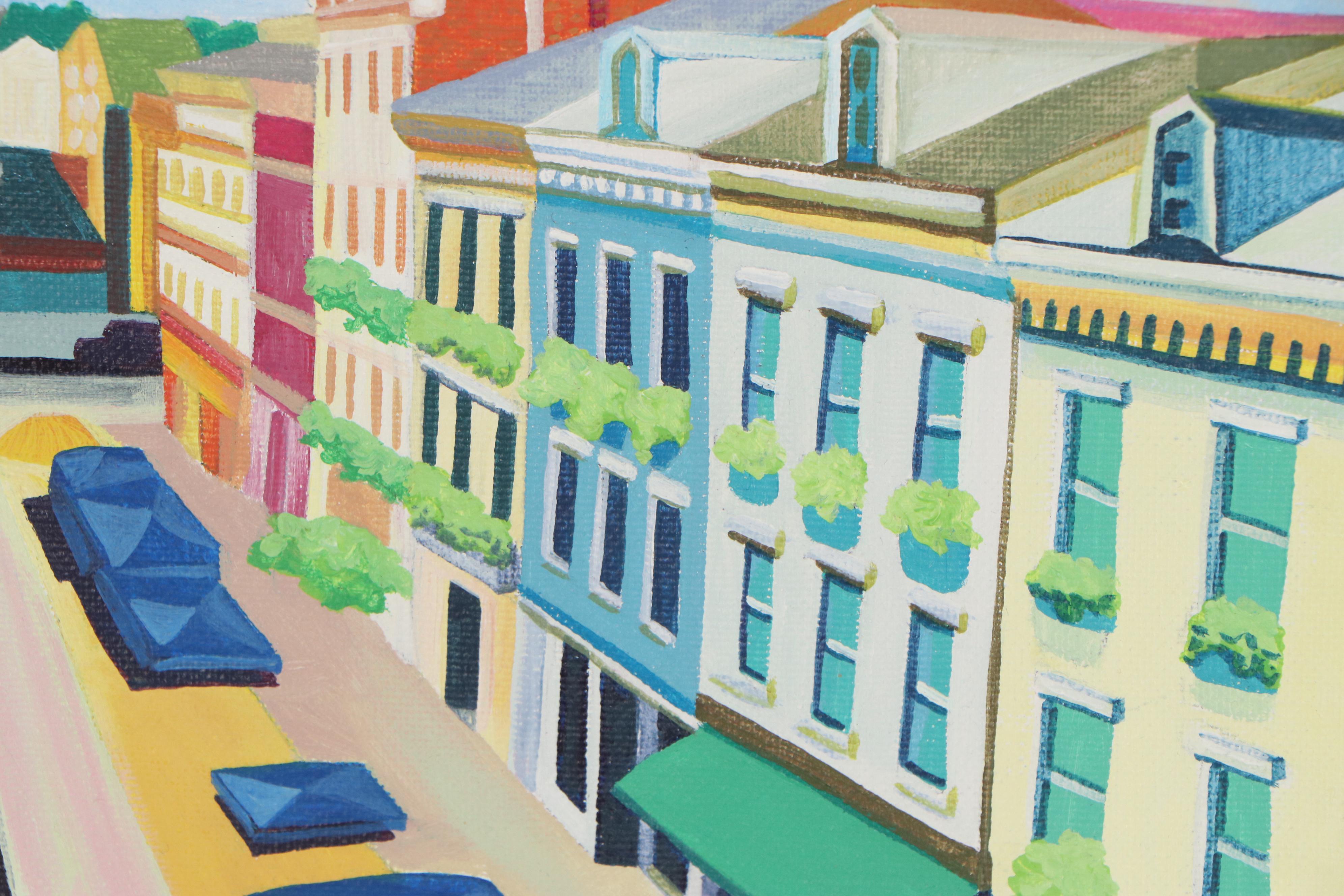 Nicki Deux Cityscape Oil Painting of Downtown Cincinnati, 21st Century