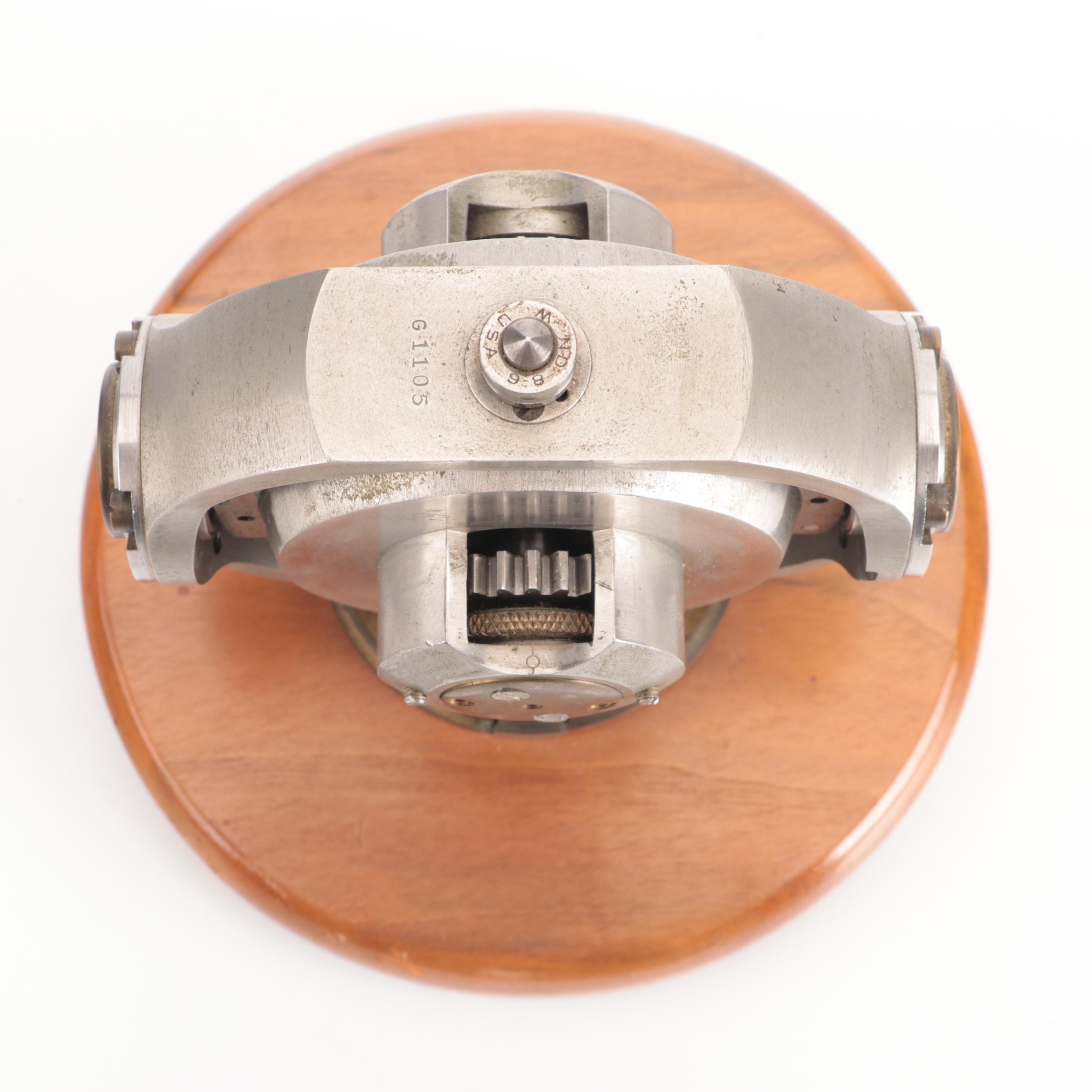 World War II Era U.S. Navy MK XII-3 Torpedo Gyroscope Mounted On Wood Stand
