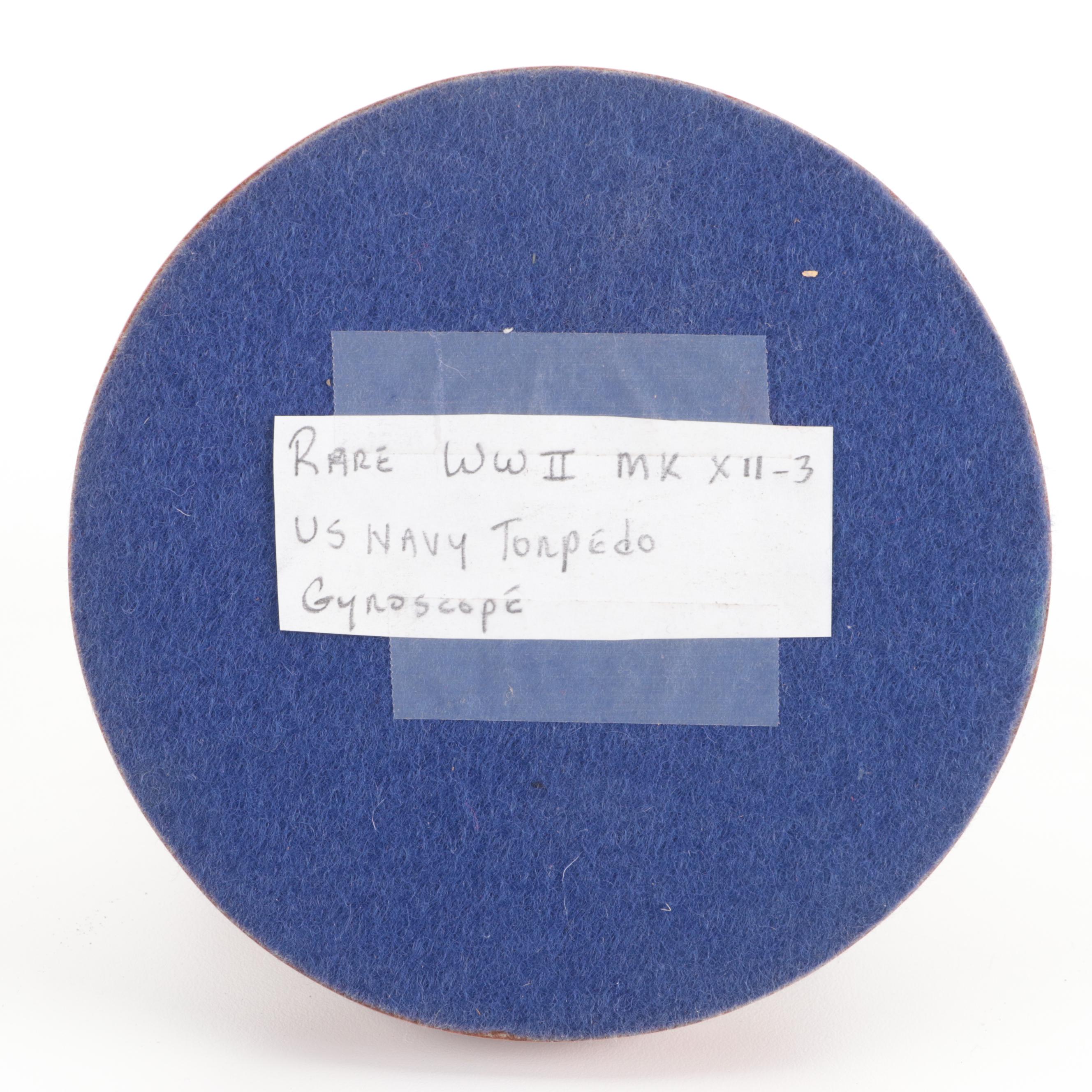 World War II Era U.S. Navy MK XII-3 Torpedo Gyroscope Mounted On Wood Stand