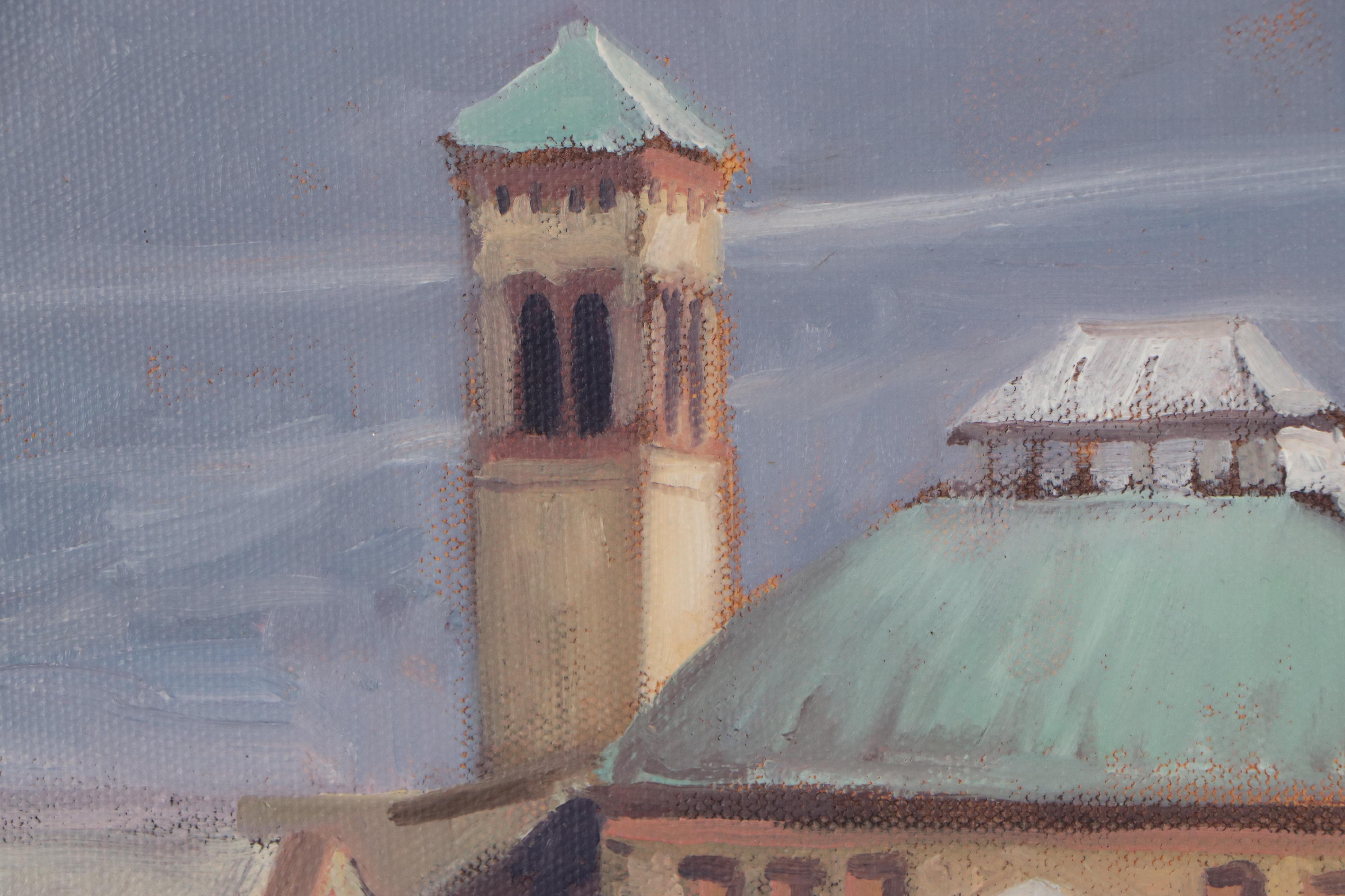 Jim Effler Oil Painting of Architecture in Landscape, Late 20th Century