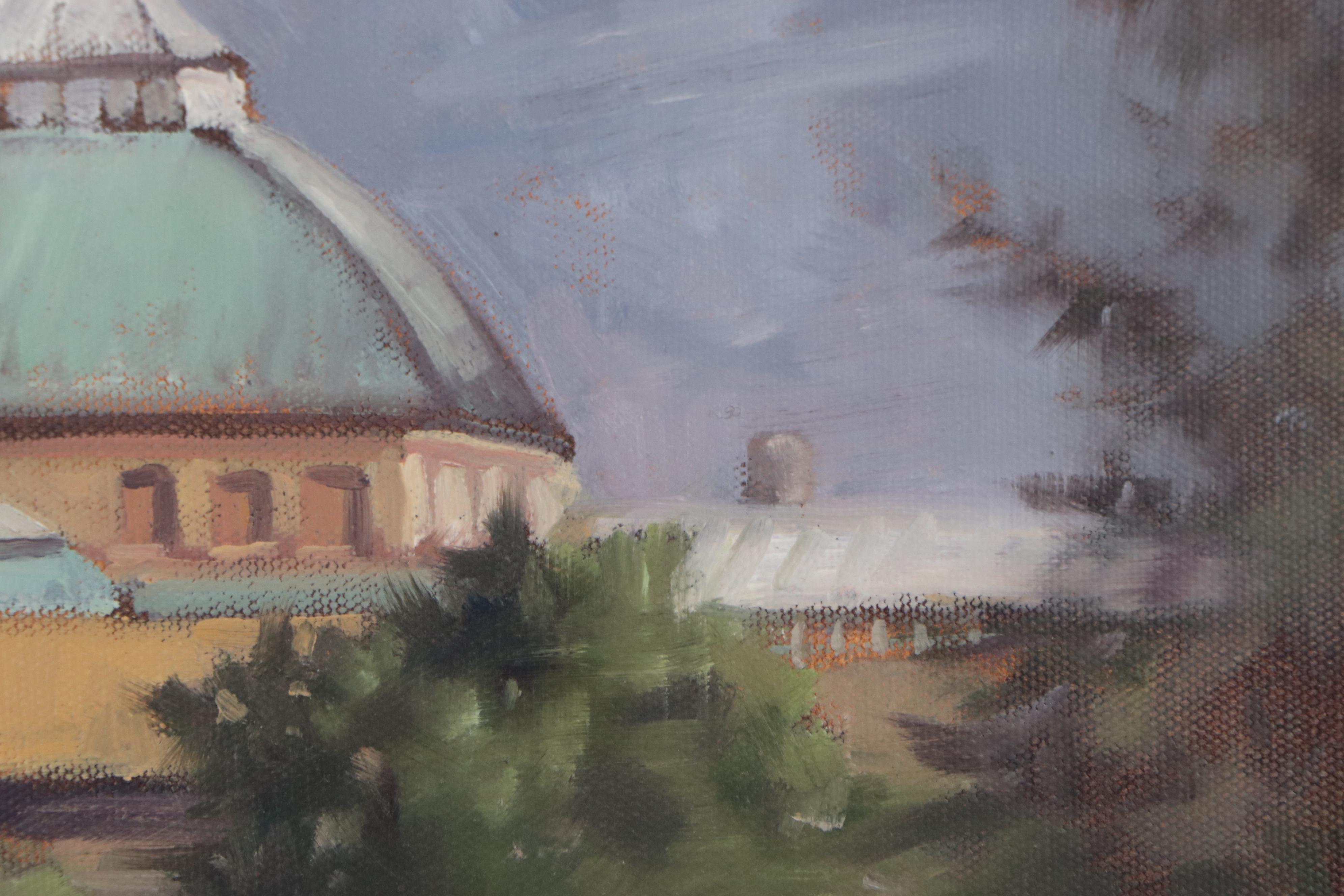 Jim Effler Oil Painting of Architecture in Landscape, Late 20th Century