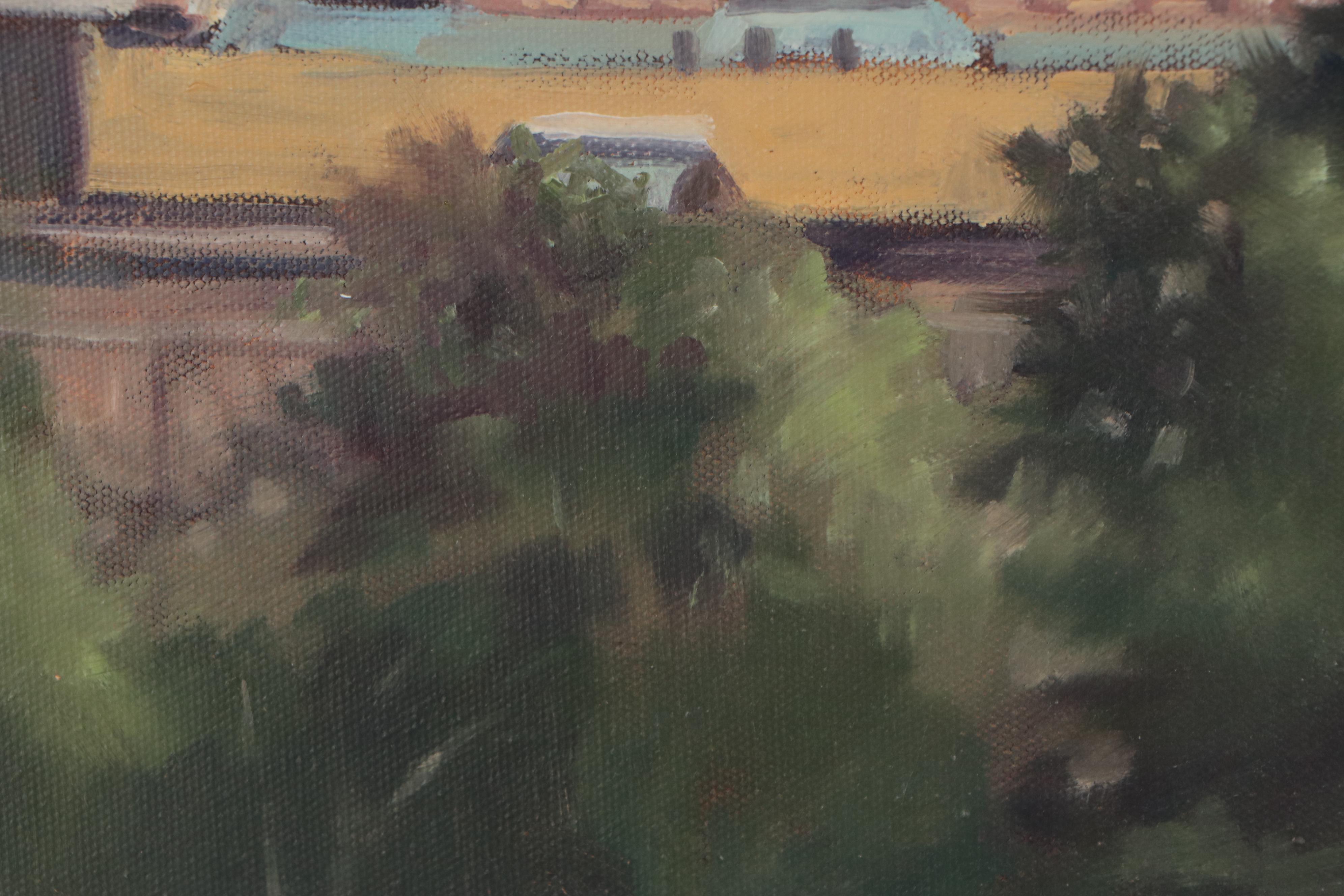 Jim Effler Oil Painting of Architecture in Landscape, Late 20th Century