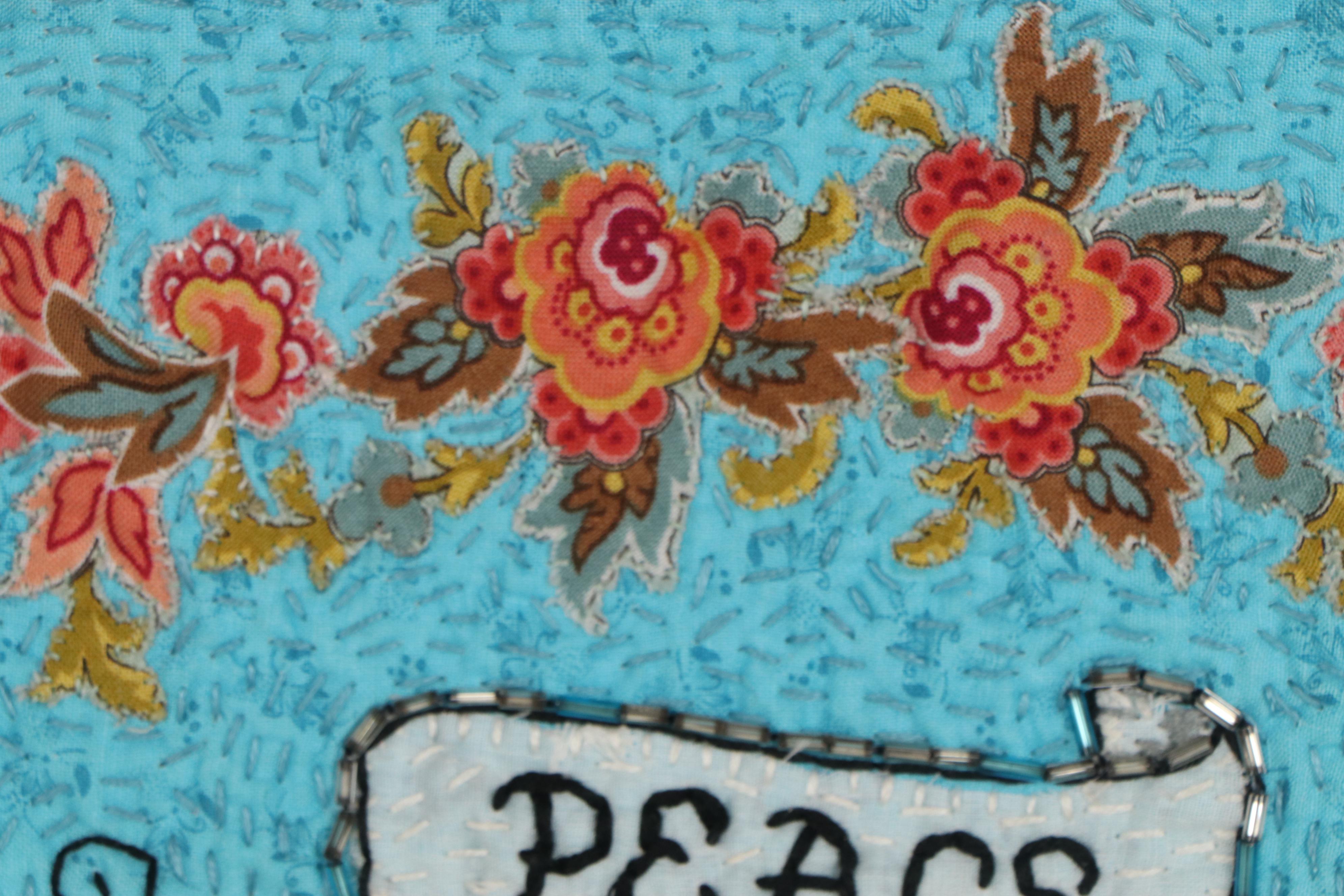 Carla Lamb Embroidered Fiber Art Wall Hanging "Peace Pistols," 21st Century